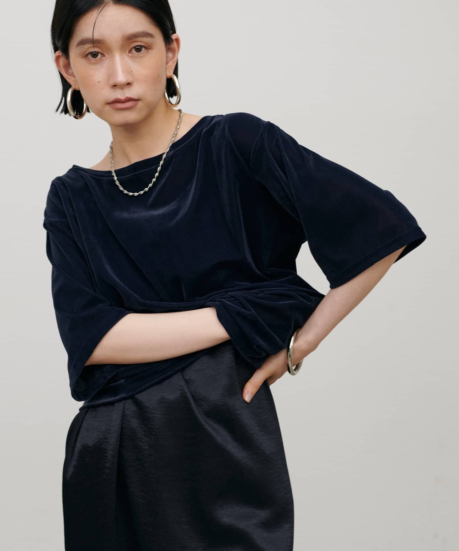 LARUTA(ラルータ) 半袖シアーとろもちベロアプルオーバー