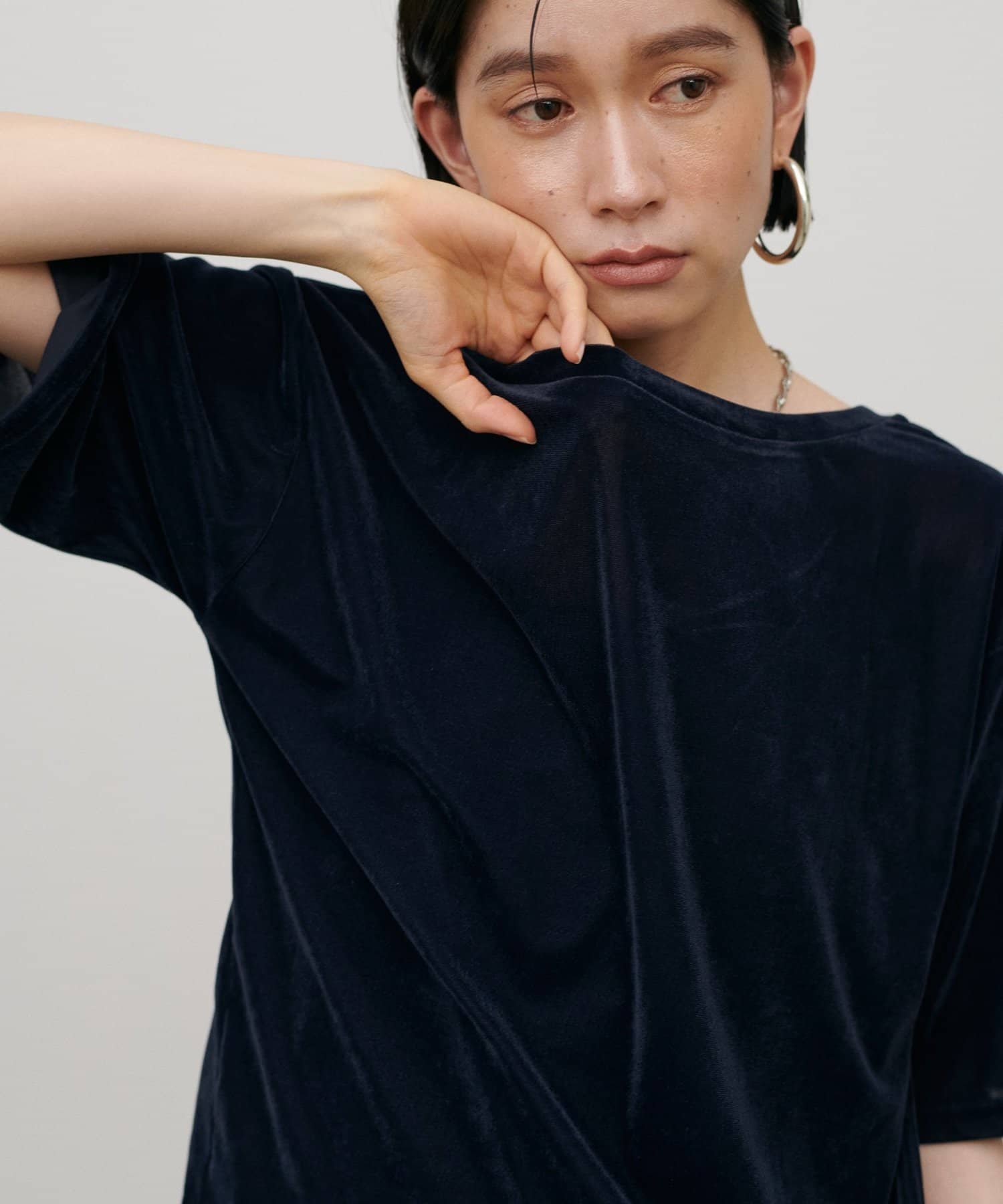 LARUTA(ラルータ) 半袖シアーとろもちベロアプルオーバー