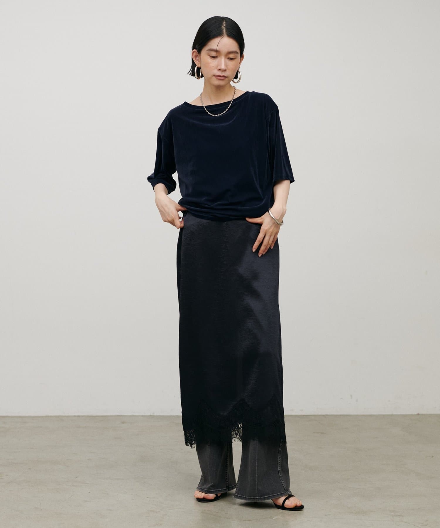 LARUTA(ラルータ) 半袖シアーとろもちベロアプルオーバー