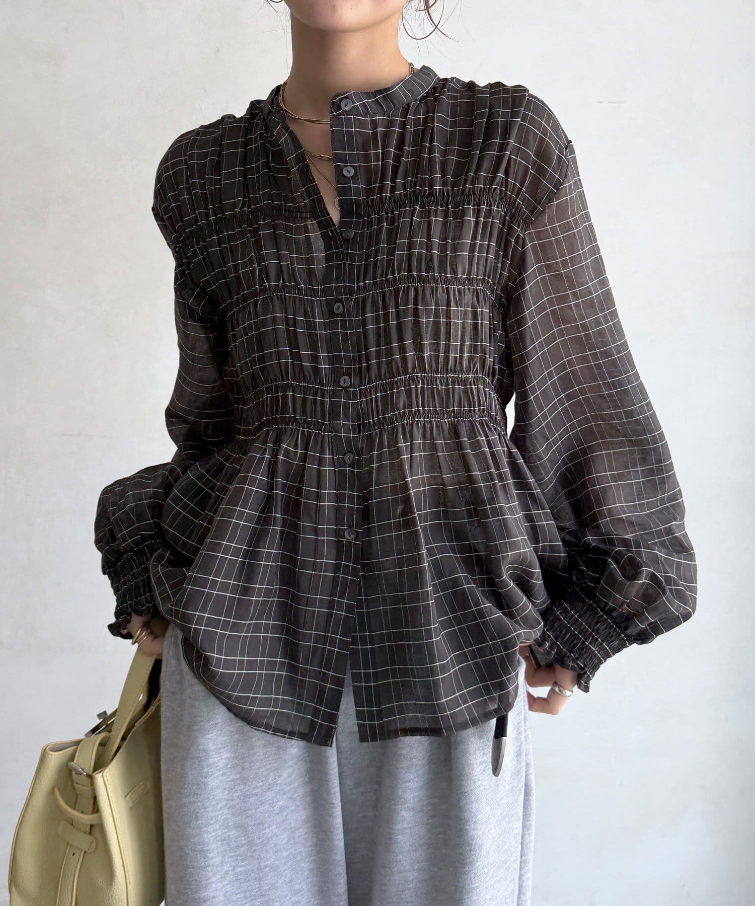 DOUDOU(ドゥドゥ) チェックシャーリングシャツ