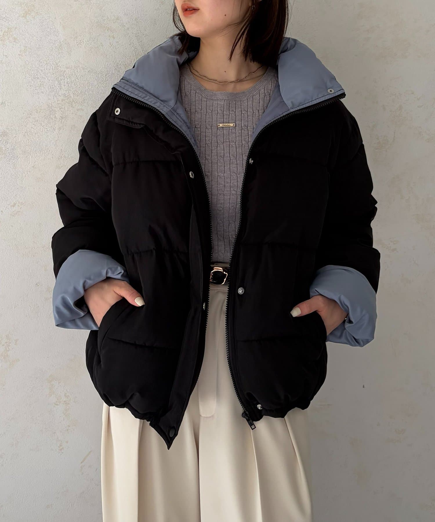Thevon.(ゼヴォン) バイカラー中綿ブルゾン