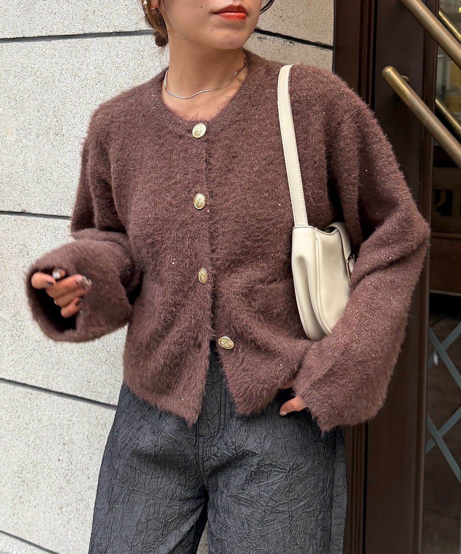 Thevon.(ゼヴォン) ラメシャギーGOLDボタンニットジャケット