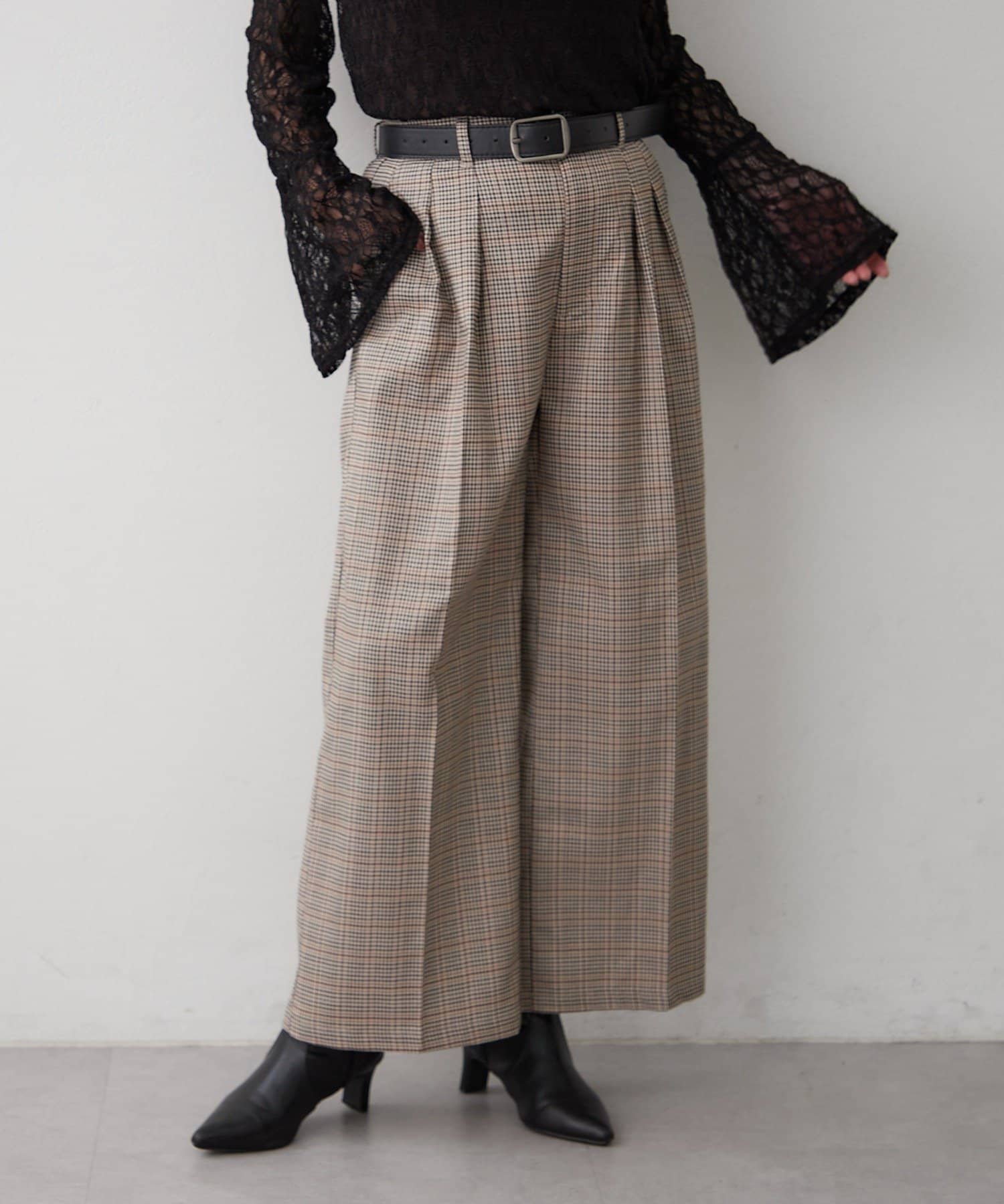 Remind me and forever(リマインドミーアンドフォーエバー) 【SETUP対応】美シルエット大人ラメチェックタックパンツ