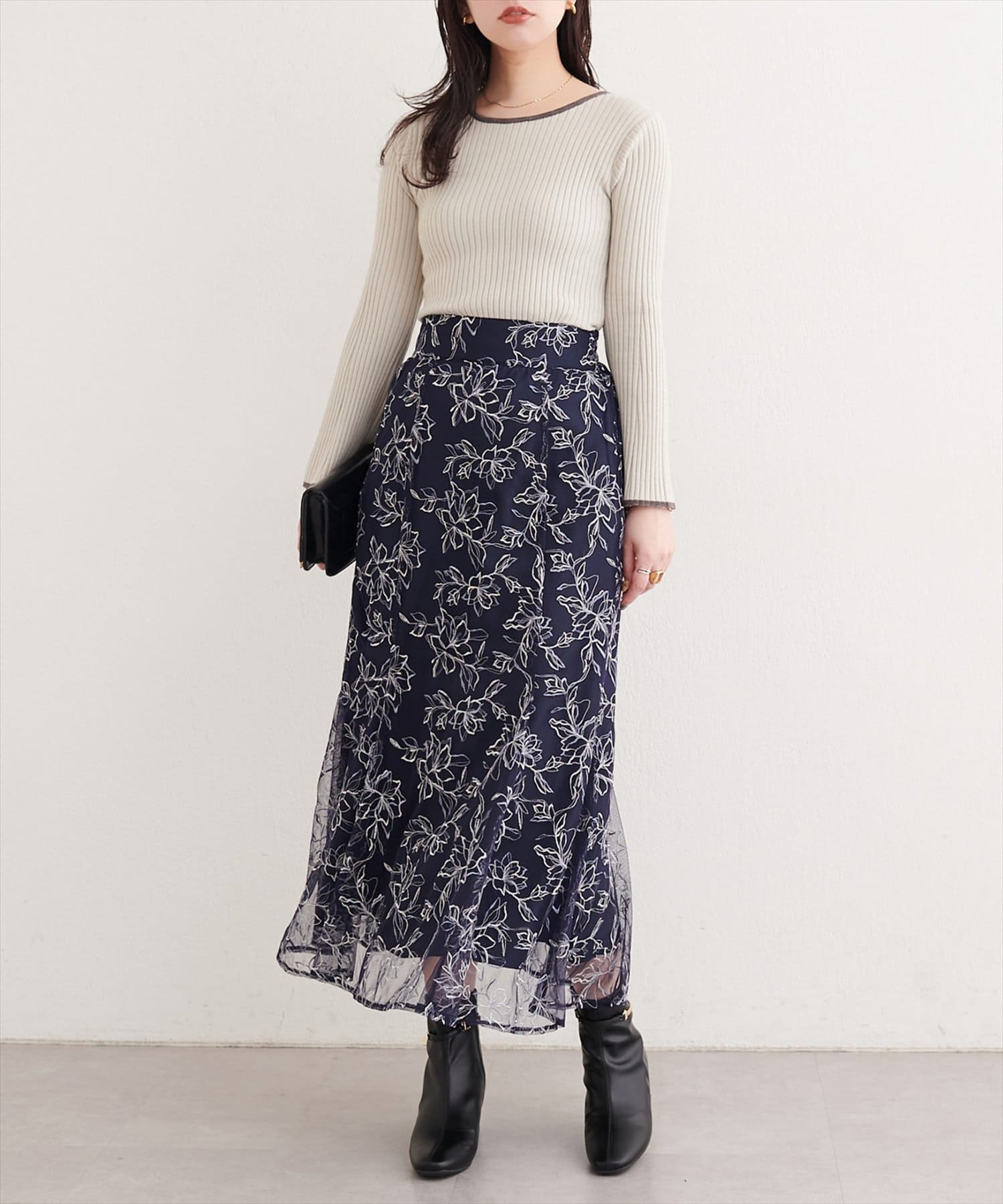 natural couture(ナチュラルクチュール) チュール刺繍マーメイドスカート