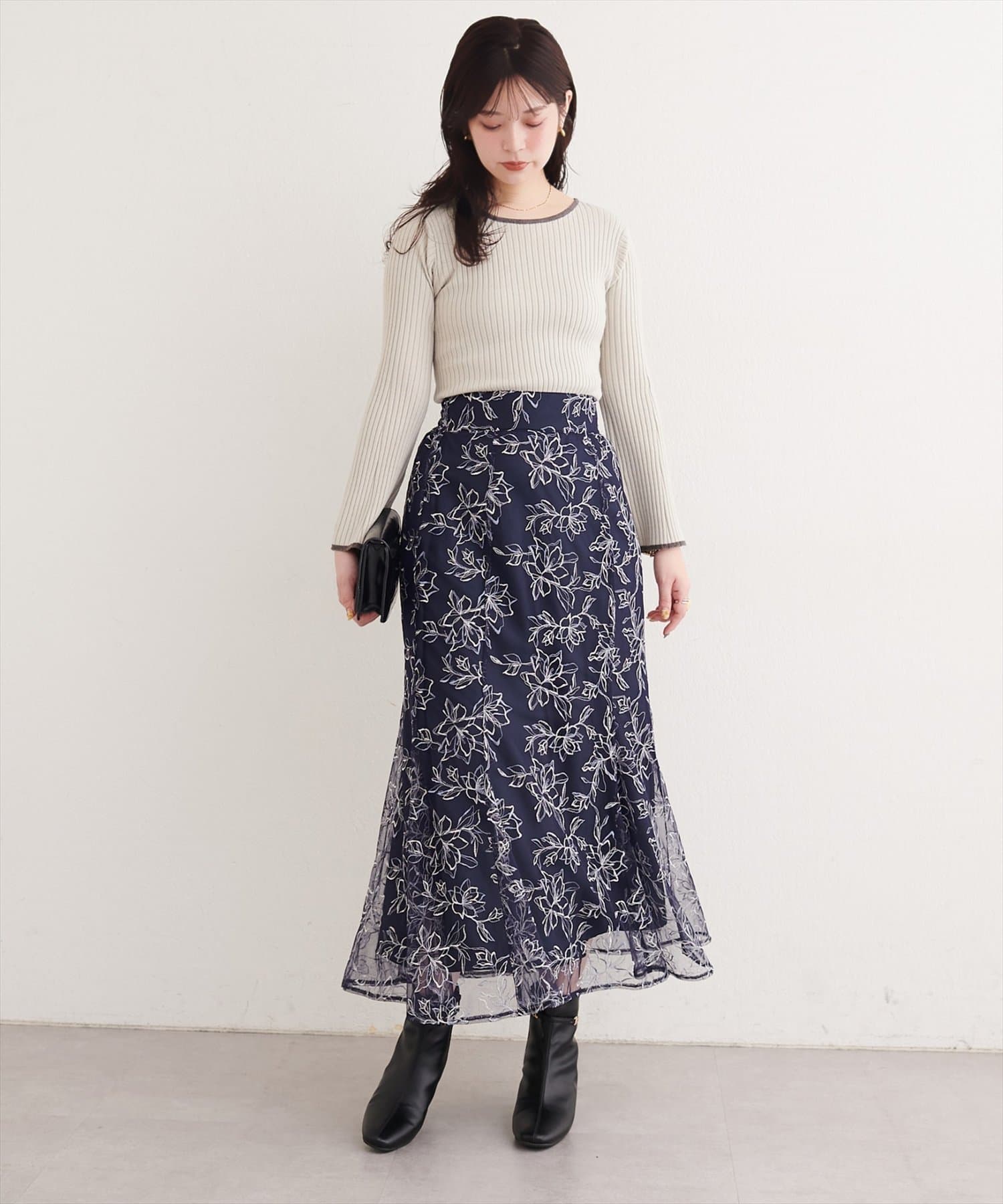 natural couture(ナチュラルクチュール) チュール刺繍マーメイドスカート