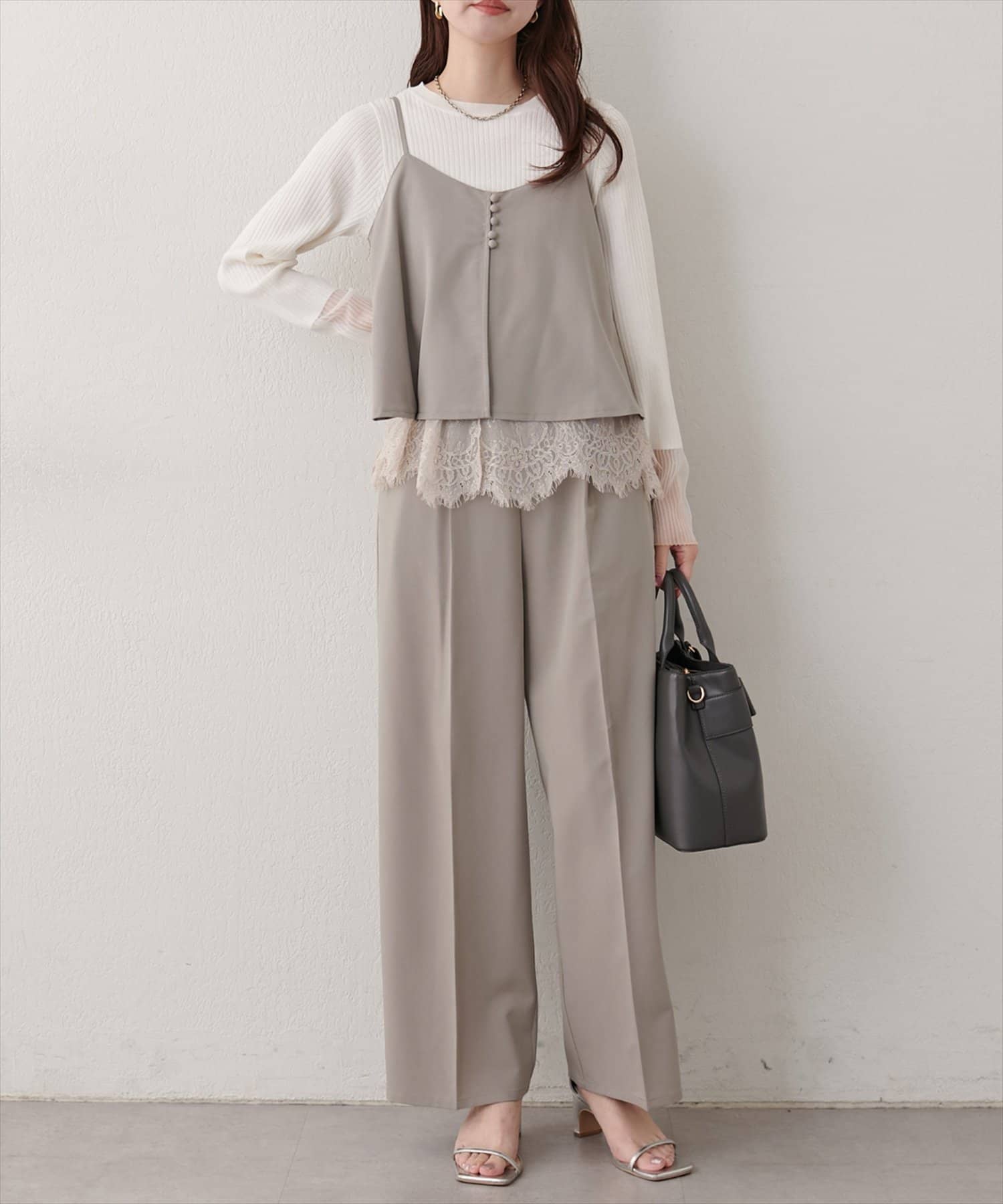 natural couture(ナチュラルクチュール) リバーシブルレースキャミセットアップ