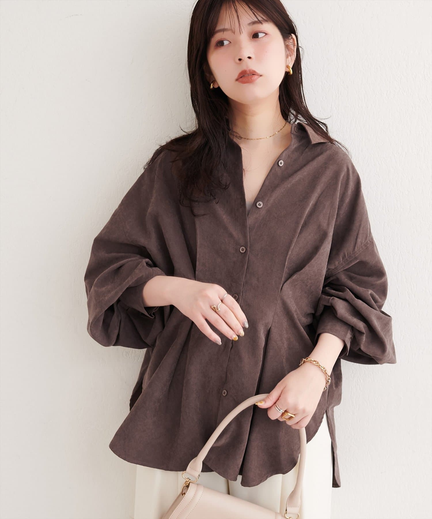 natural couture(ナチュラルクチュール) ピーチタックシャツ