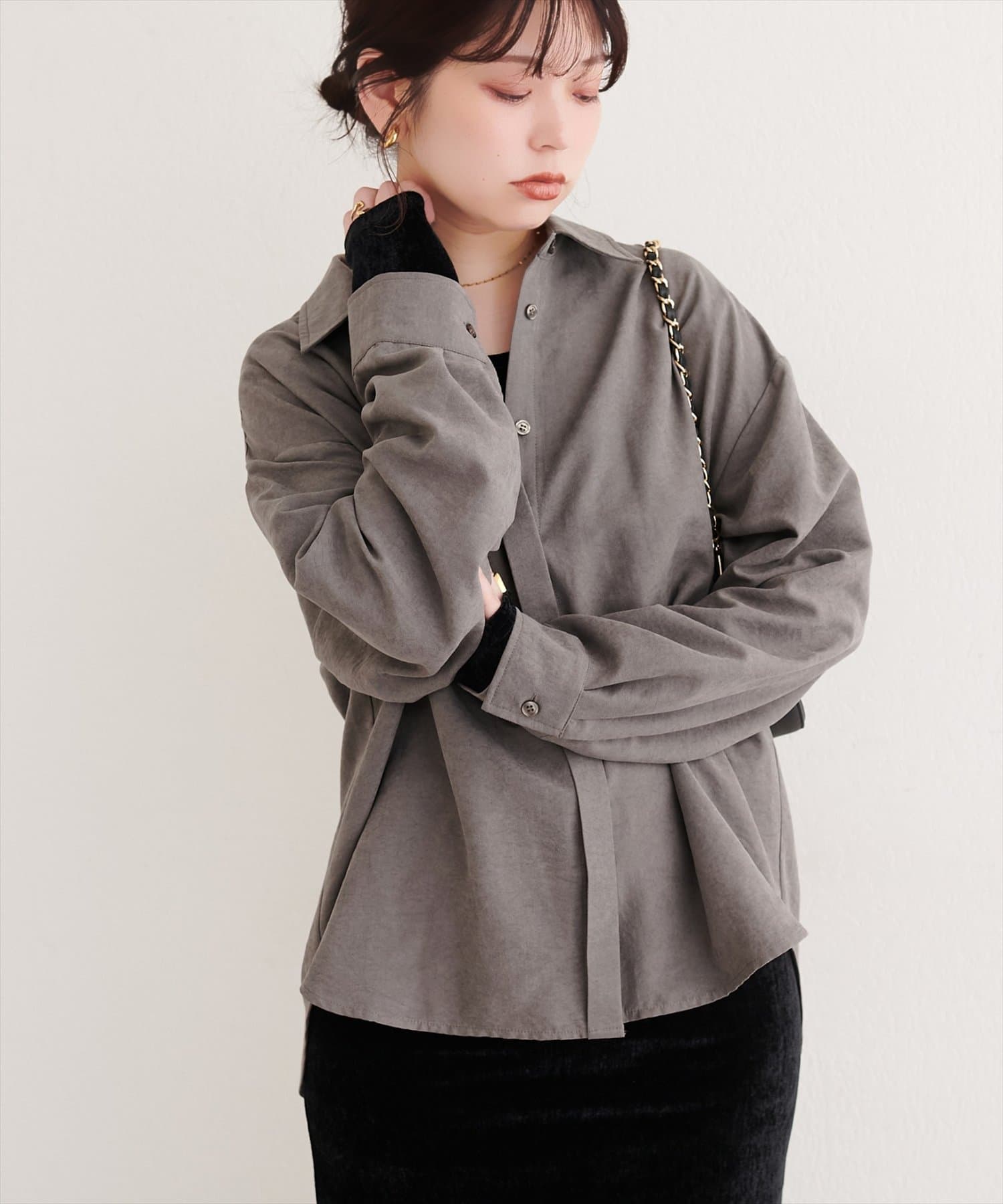 natural couture(ナチュラルクチュール) ピーチスキンオーバーサイズシャツ
