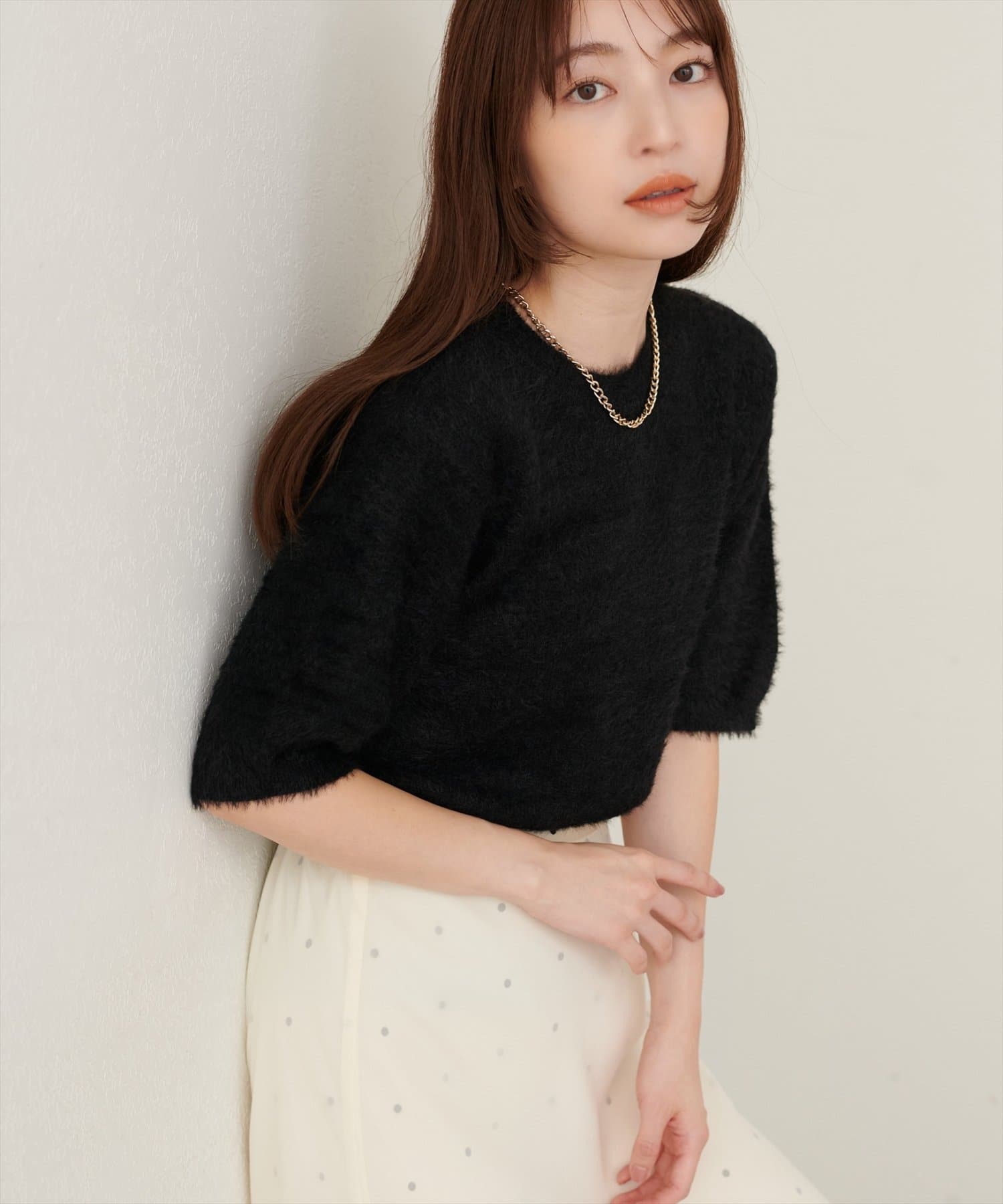 natural couture(ナチュラルクチュール) フェザー半袖ニット