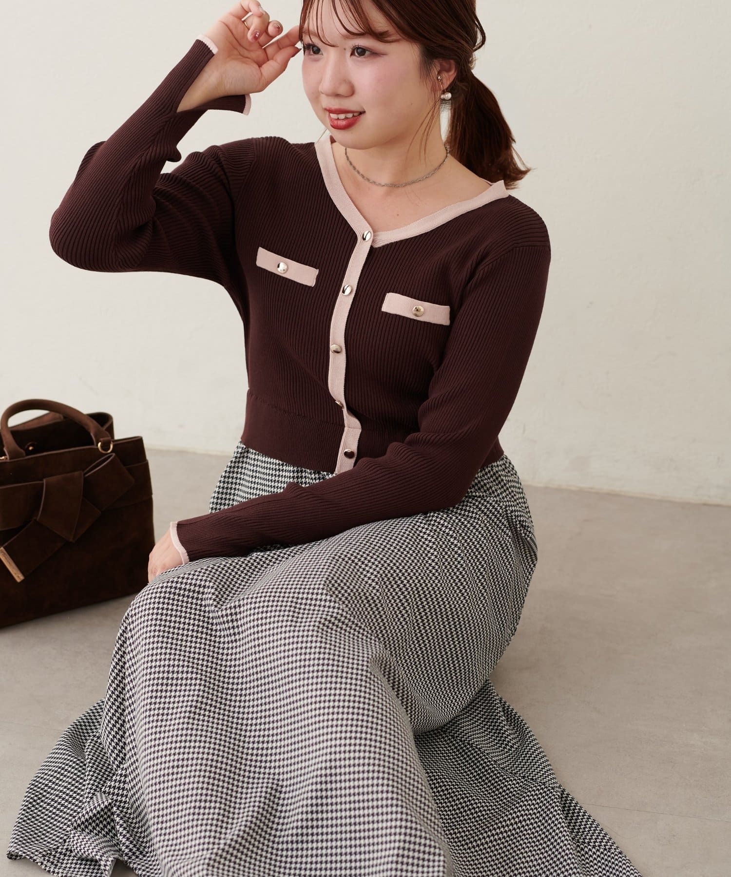 natural couture(ナチュラルクチュール) 〈canami〉ニットドッキング配色ワンピース
