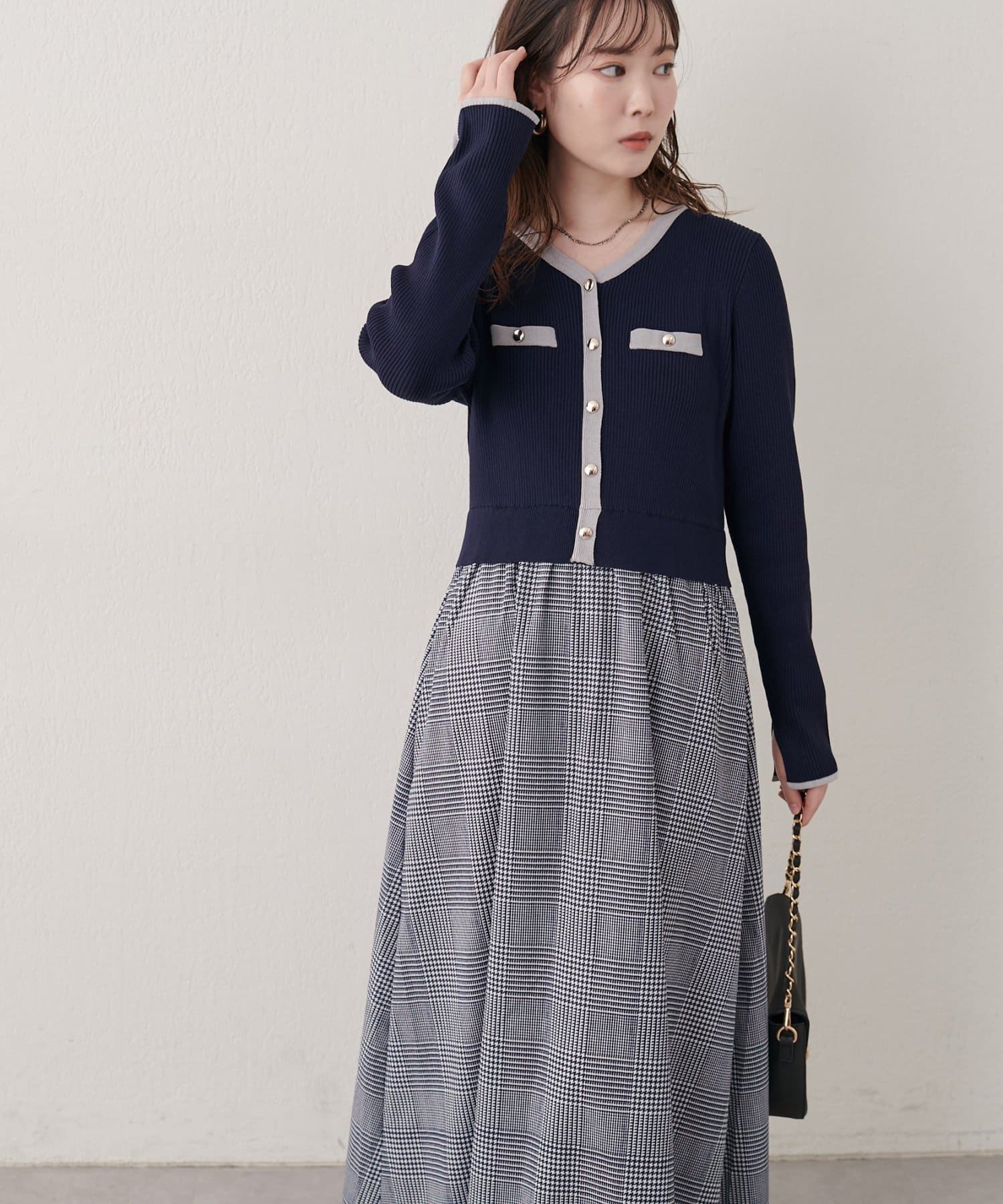 natural couture(ナチュラルクチュール) 〈canami〉ニットドッキング配色ワンピース