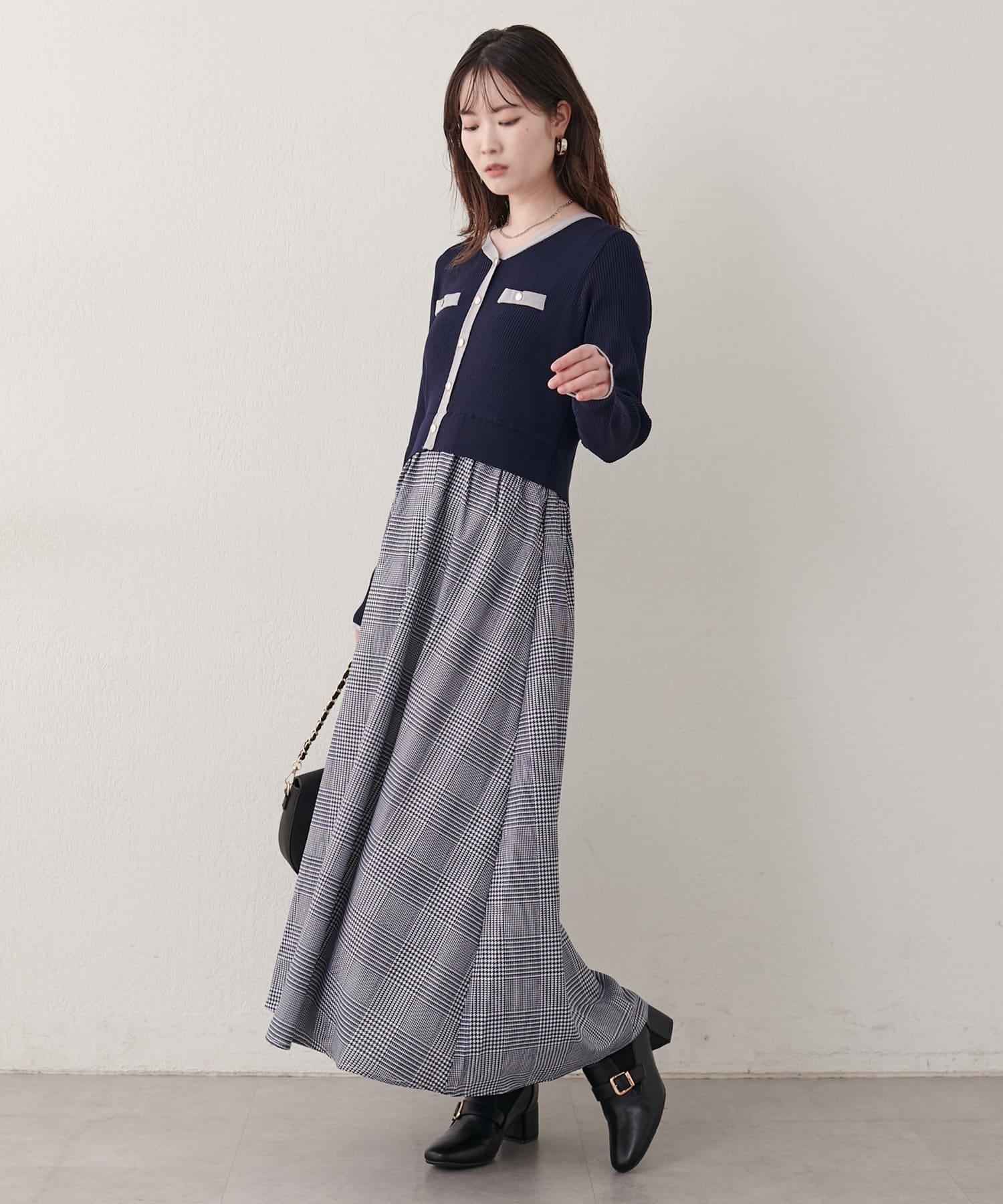 natural couture(ナチュラルクチュール) 〈canami〉ニットドッキング配色ワンピース
