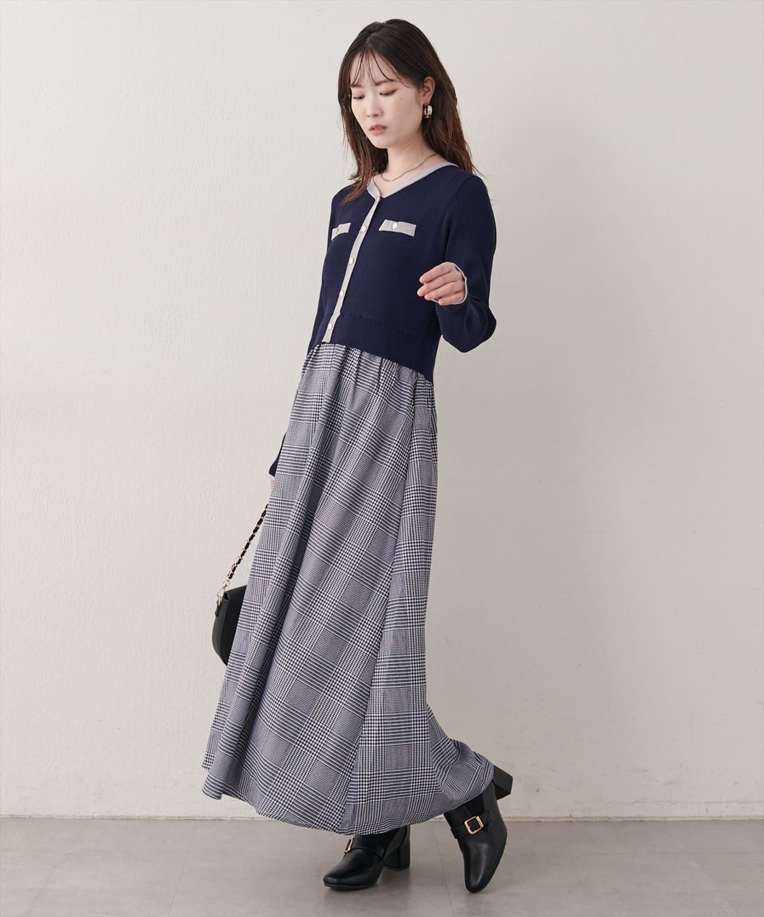 natural couture(ナチュラルクチュール) 〈canami〉ニットドッキング配色ワンピース