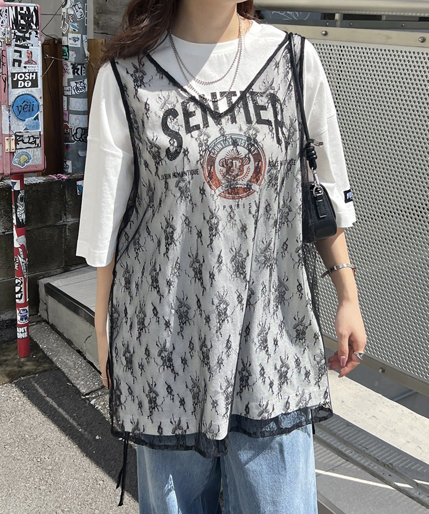 NICE CLAUP / OLIVE des OLIVE OUTLET(ナイスクラップ  / オリーブ デ オリーブ アウトレット) 【ＮＵＮＩＦＥ】レースサイドリボンベスト