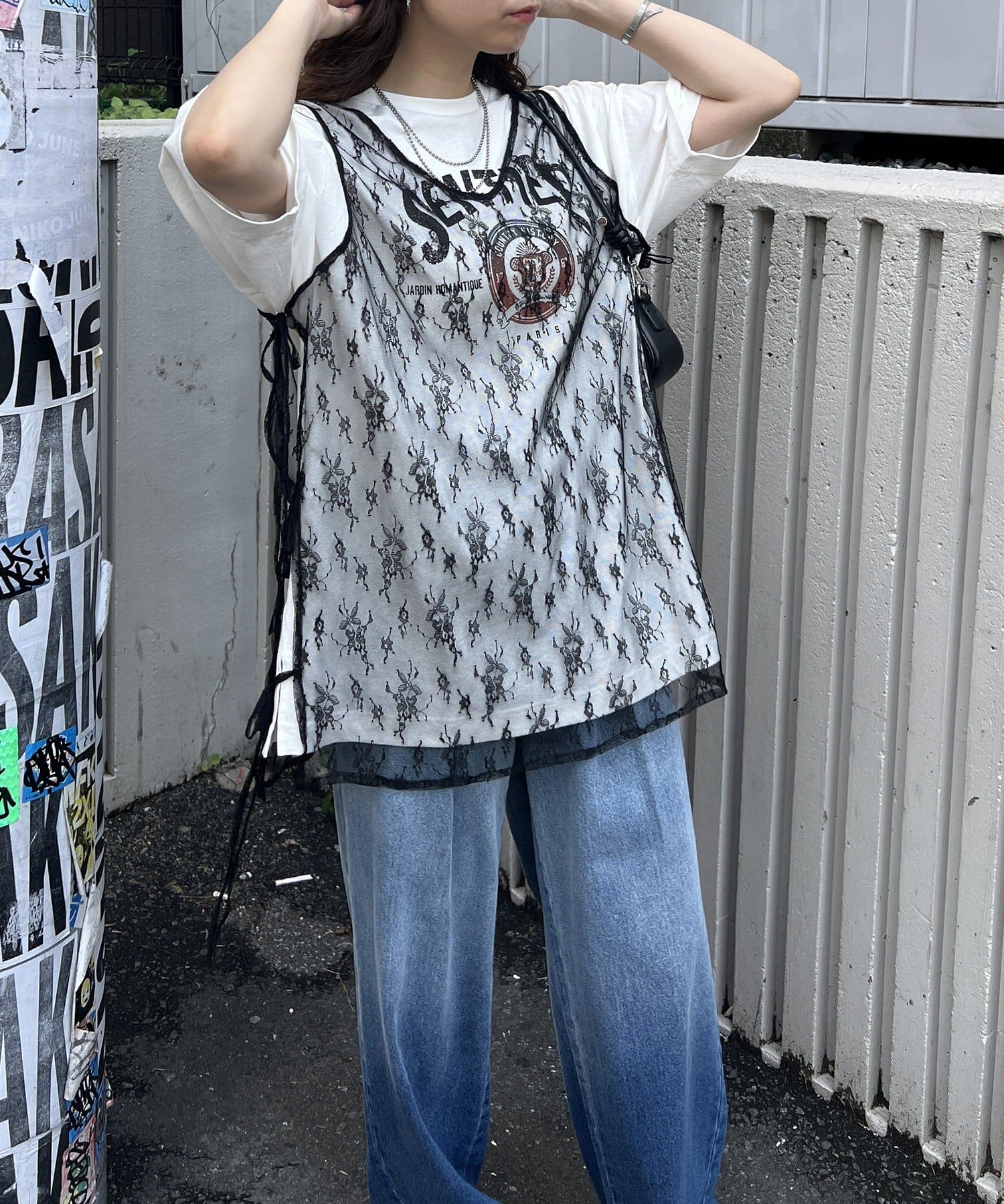 NICE CLAUP / OLIVE des OLIVE OUTLET(ナイスクラップ  / オリーブ デ オリーブ アウトレット) 【ＮＵＮＩＦＥ】レースサイドリボンベスト
