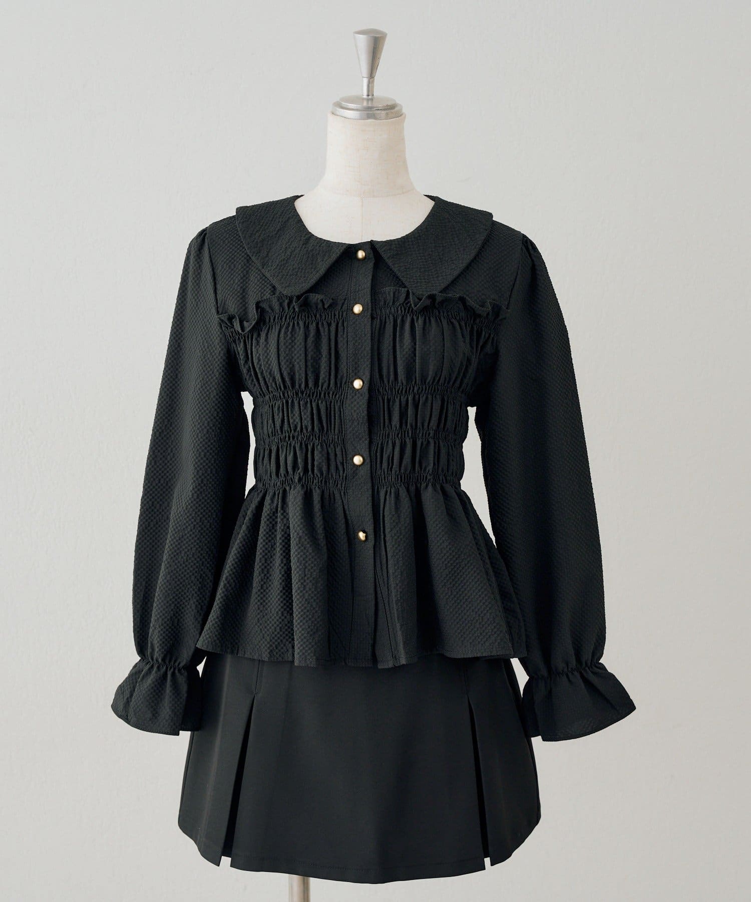 NICE CLAUP / OLIVE des OLIVE OUTLET(ナイスクラップ  / オリーブ デ オリーブ アウトレット) 【ANOTHER BRANCH】シャーリングペプラム長袖ブラウス