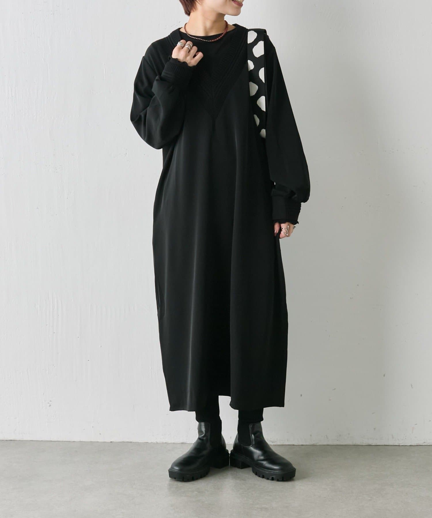 ear PAPILLONNER(イア パピヨネ) ニットVカラーワンピース【SUM1 STYLE(スミスタイル）】