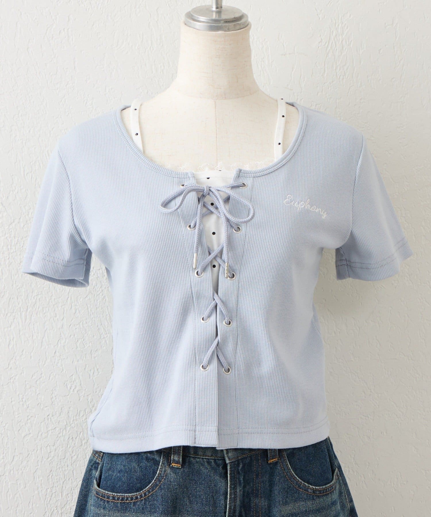 NICE CLAUP / OLIVE des OLIVE OUTLET(ナイスクラップ  / オリーブ デ オリーブ アウトレット) 【continuer】レースアップレイヤー風トップス