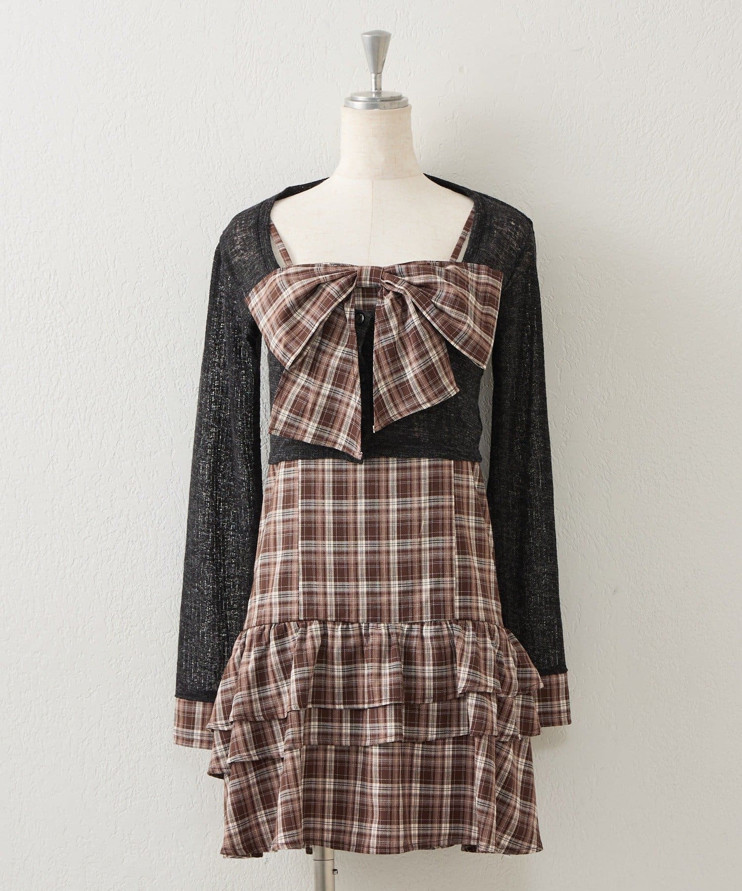 NICE CLAUP / OLIVE des OLIVE OUTLET(ナイスクラップ  / オリーブ デ オリーブ アウトレット) 【continuer】胸元の大きなリボンが目を惹くキャミリボンチュニック＋ボレロ