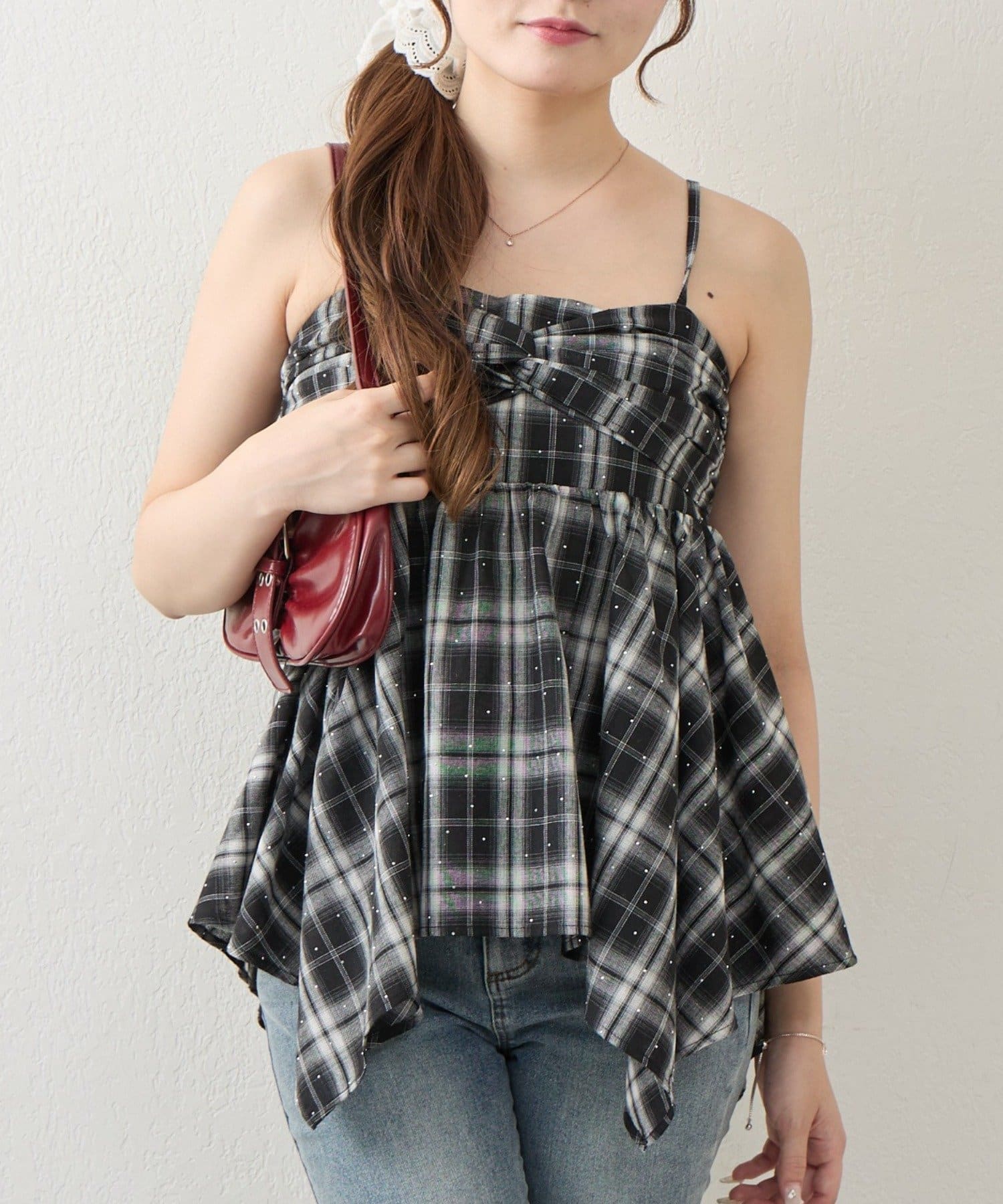 NICE CLAUP / OLIVE des OLIVE OUTLET(ナイスクラップ  / オリーブ デ オリーブ アウトレット) 【continuer】キラキラチェックキャミチュニック