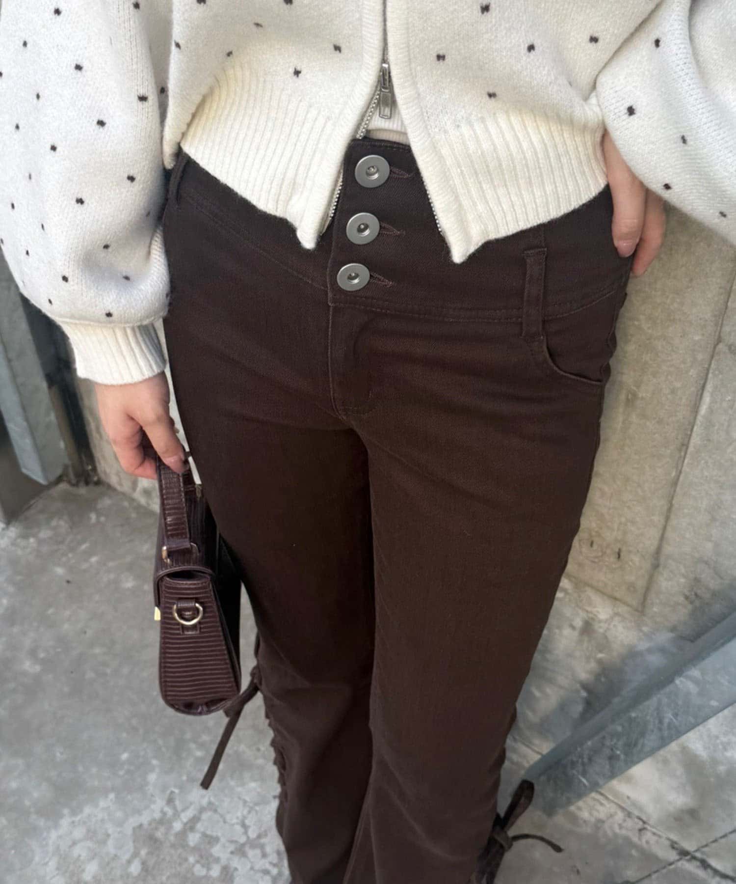 NICE CLAUP / OLIVE des OLIVE OUTLET(ナイスクラップ  / オリーブ デ オリーブ アウトレット) 【ANOTHER BRANCH】サイドレースアップセミフレアパンツ