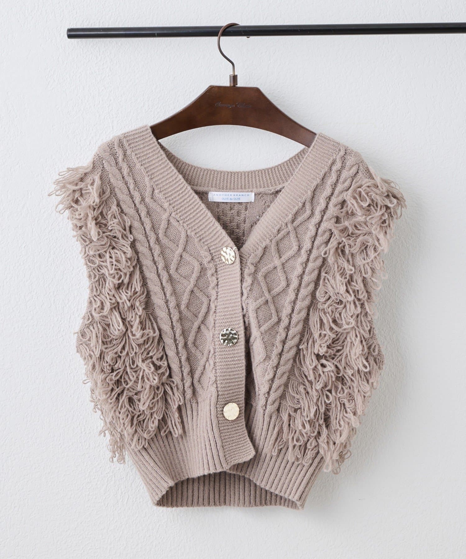 ANOTHER BRANCH】フリンジニットベストカーデ | NICE CLAUP / OLIVE