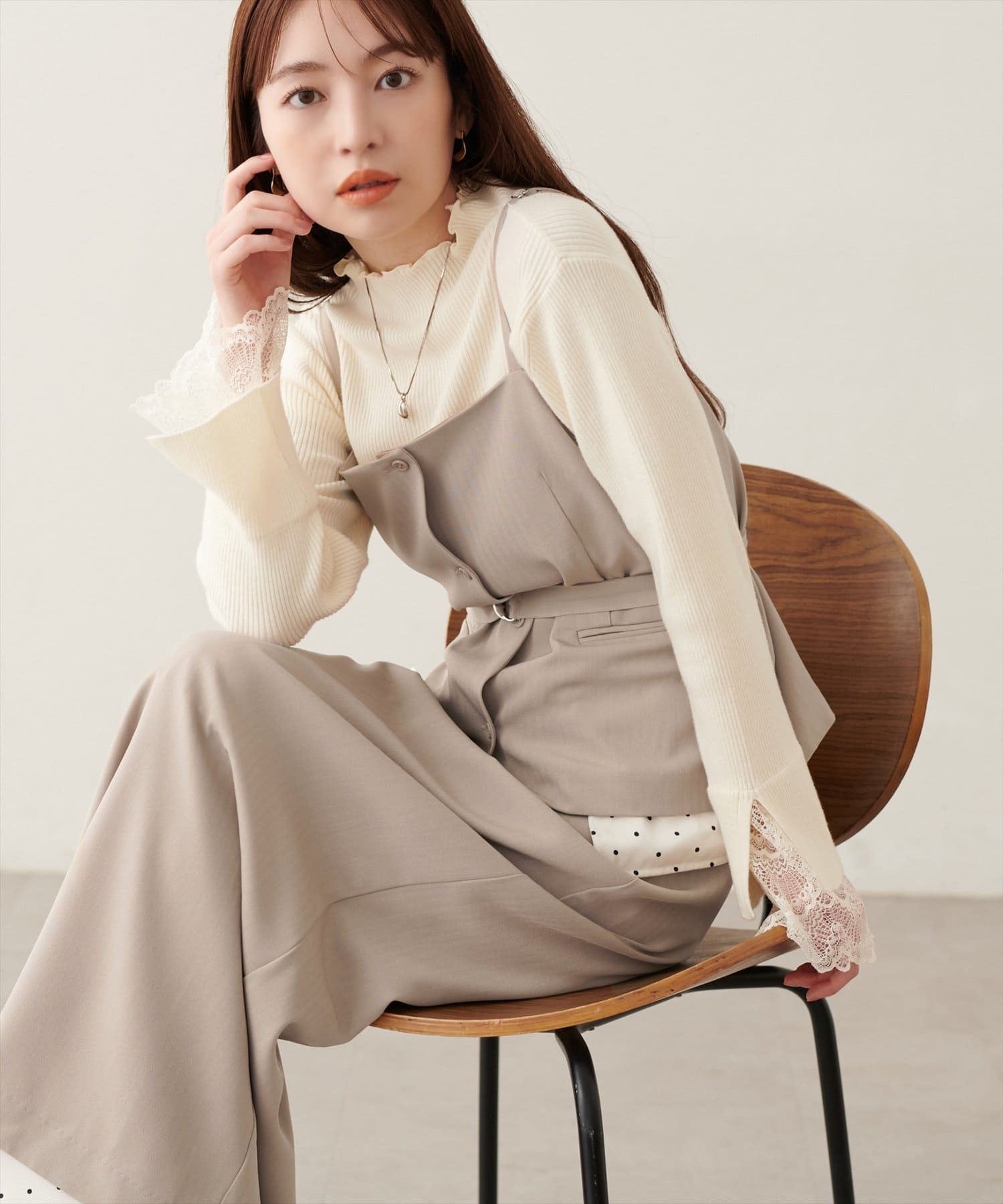 natural couture(ナチュラルクチュール) ドットレイヤードビスチェ＋スカートセット