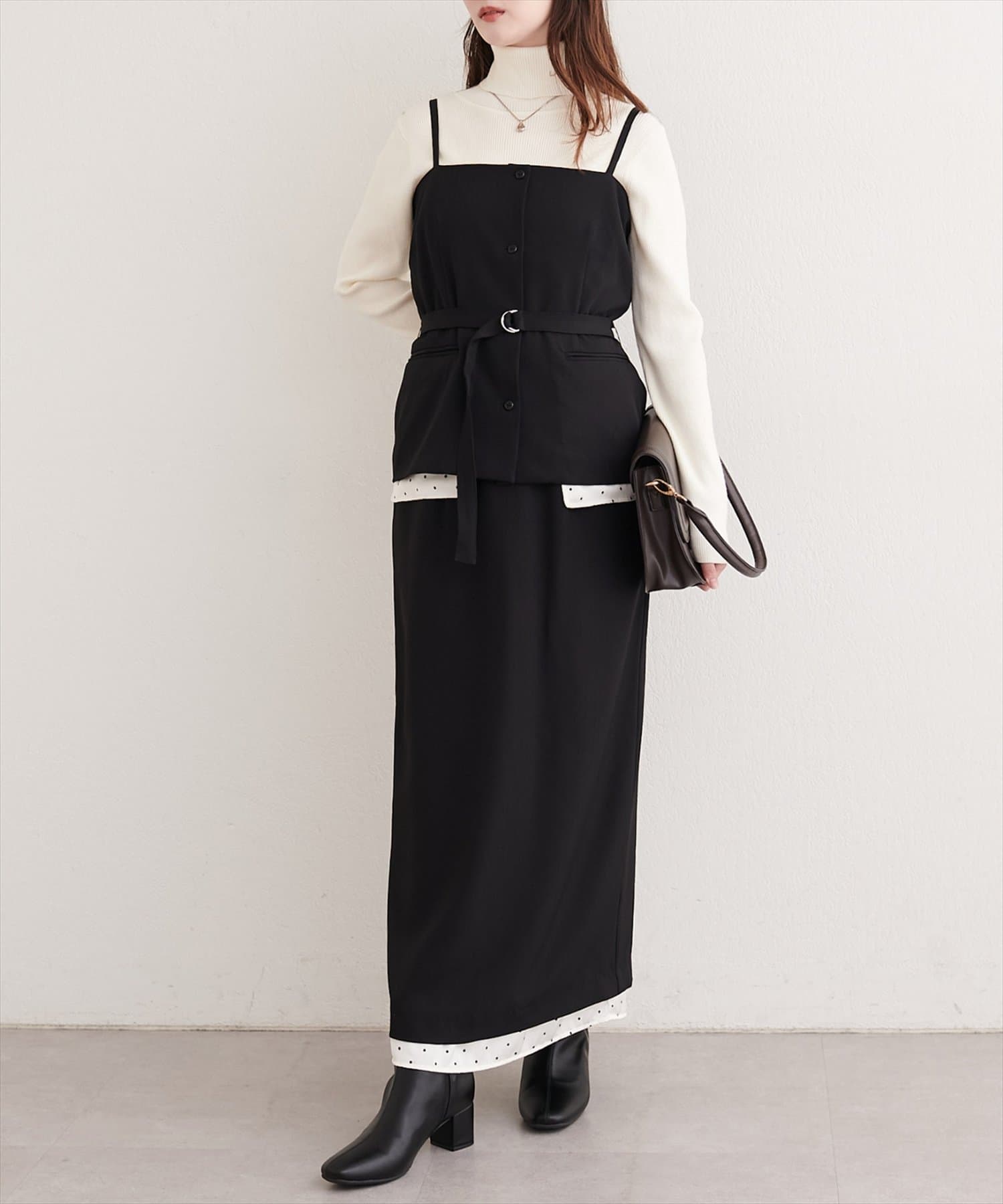 natural couture(ナチュラルクチュール) ドットレイヤードビスチェ＋スカートセット
