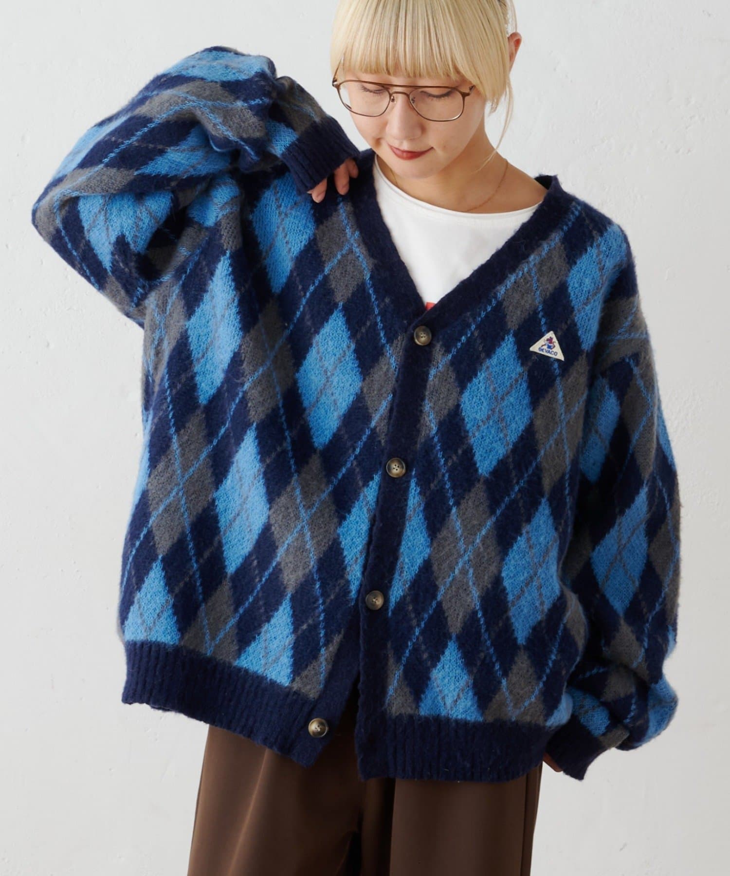CIAOPANIC TYPY(チャオパニックティピー) 【GEVACO】アーガイル柄シャギーニットカーデ
