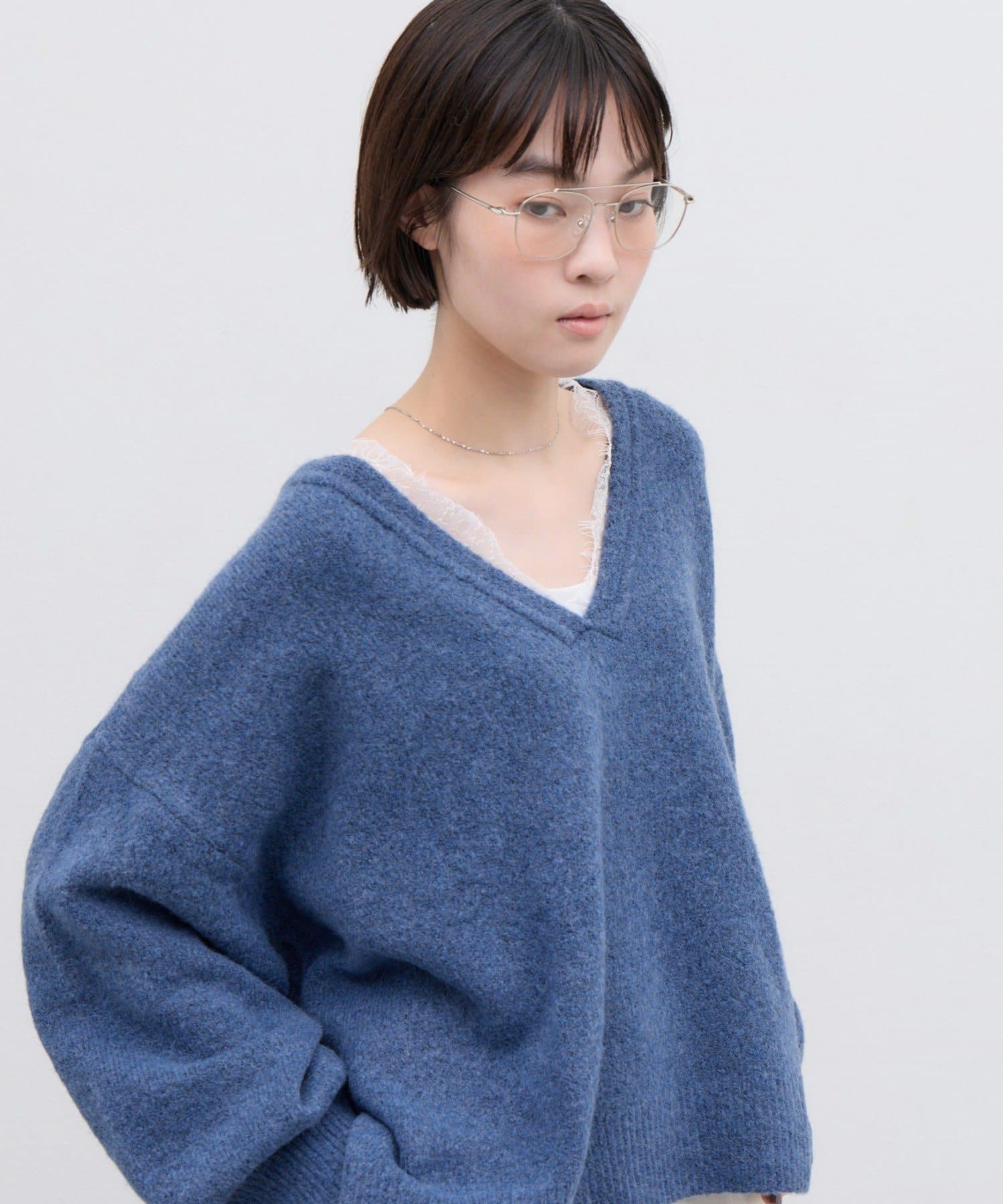 CIAOPANIC TYPY(チャオパニックティピー) 【一枚着るだけで大人な抜け感】/体系カバー/深Vレースドッキングオーバーニット