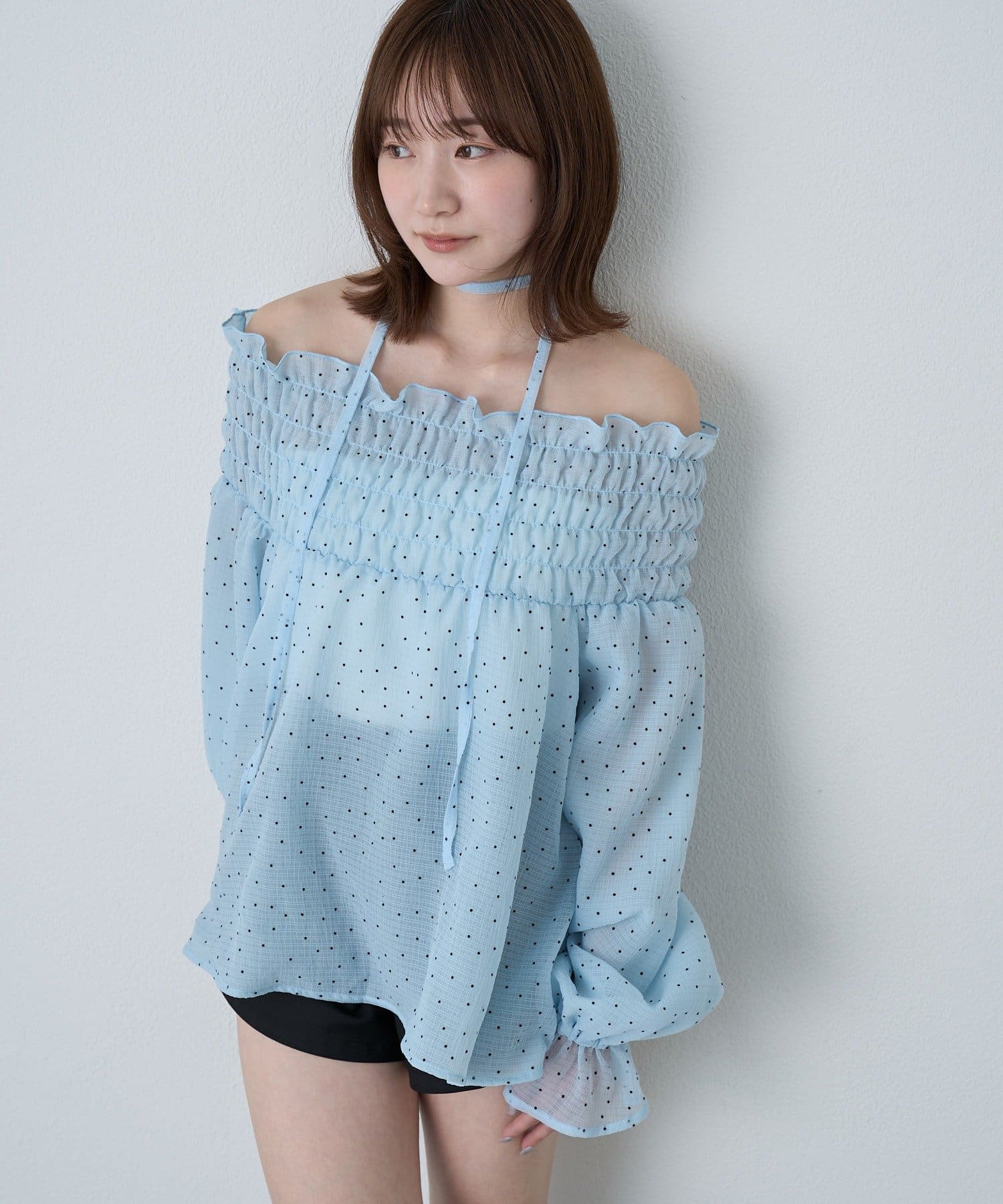 OUTLET(アウトレット) 【mline】ドットオフショル チョーカーブラウス