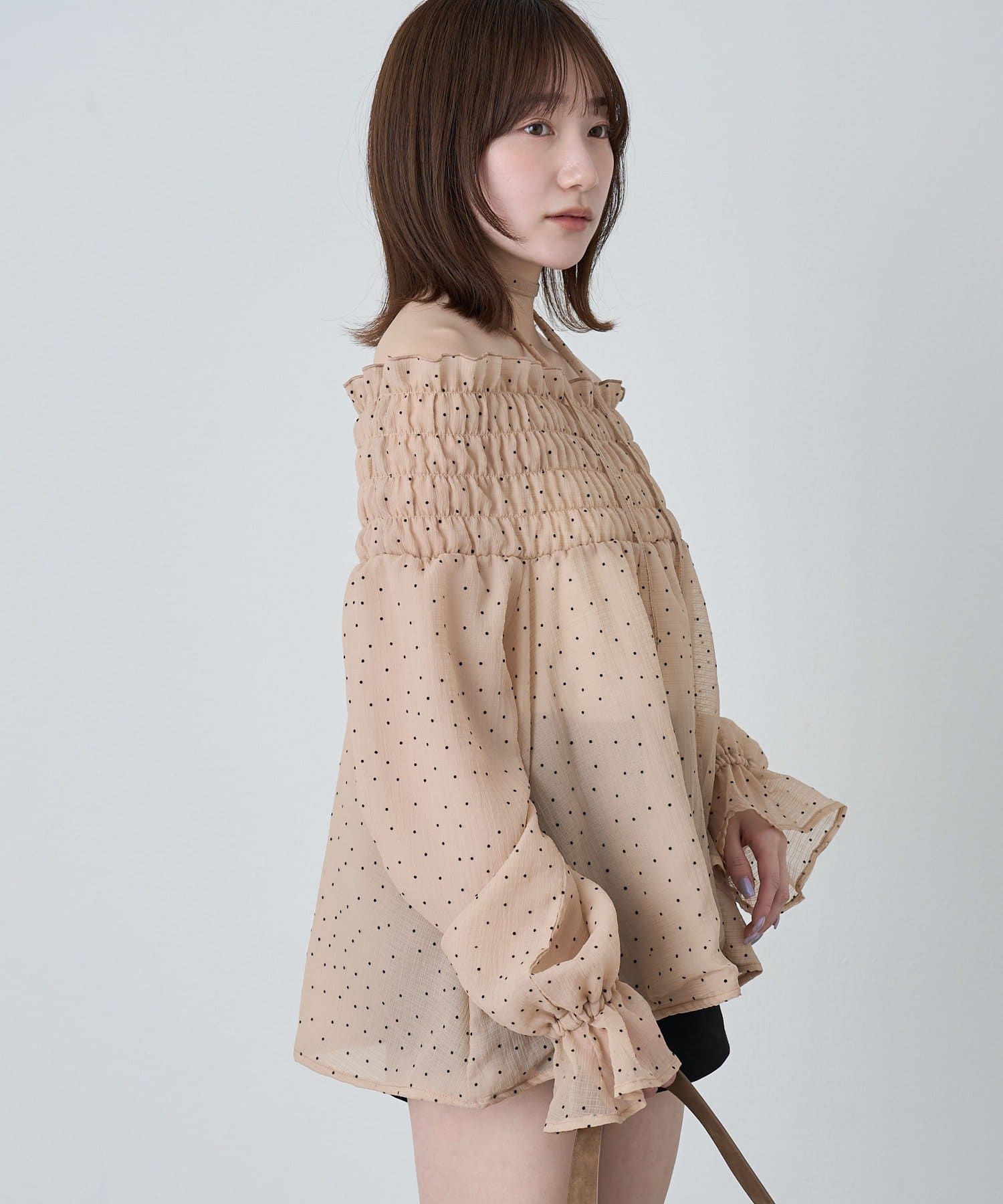 OUTLET(アウトレット) 【mline】ドットオフショル チョーカーブラウス
