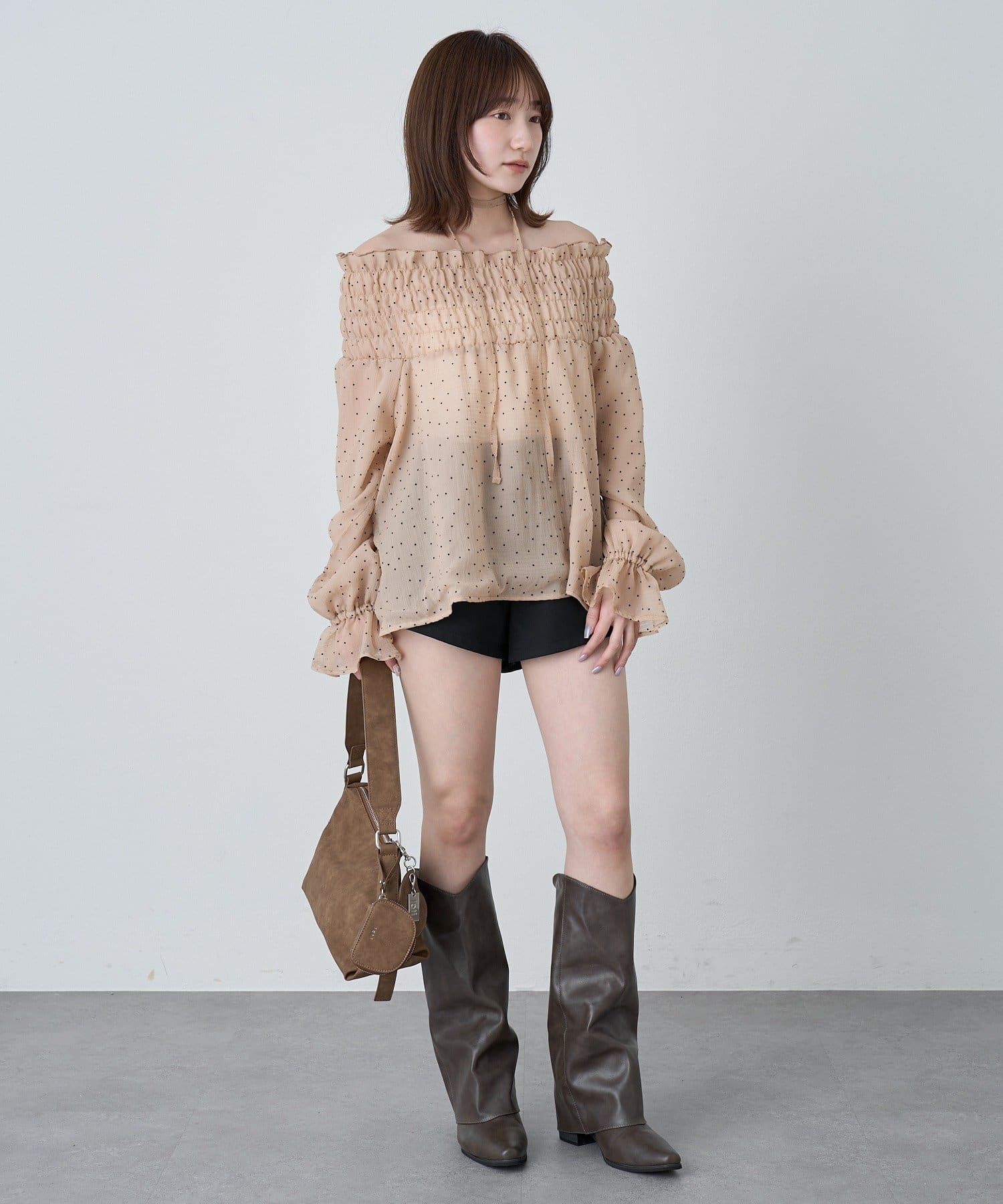 OUTLET(アウトレット) 【mline】ドットオフショル チョーカーブラウス