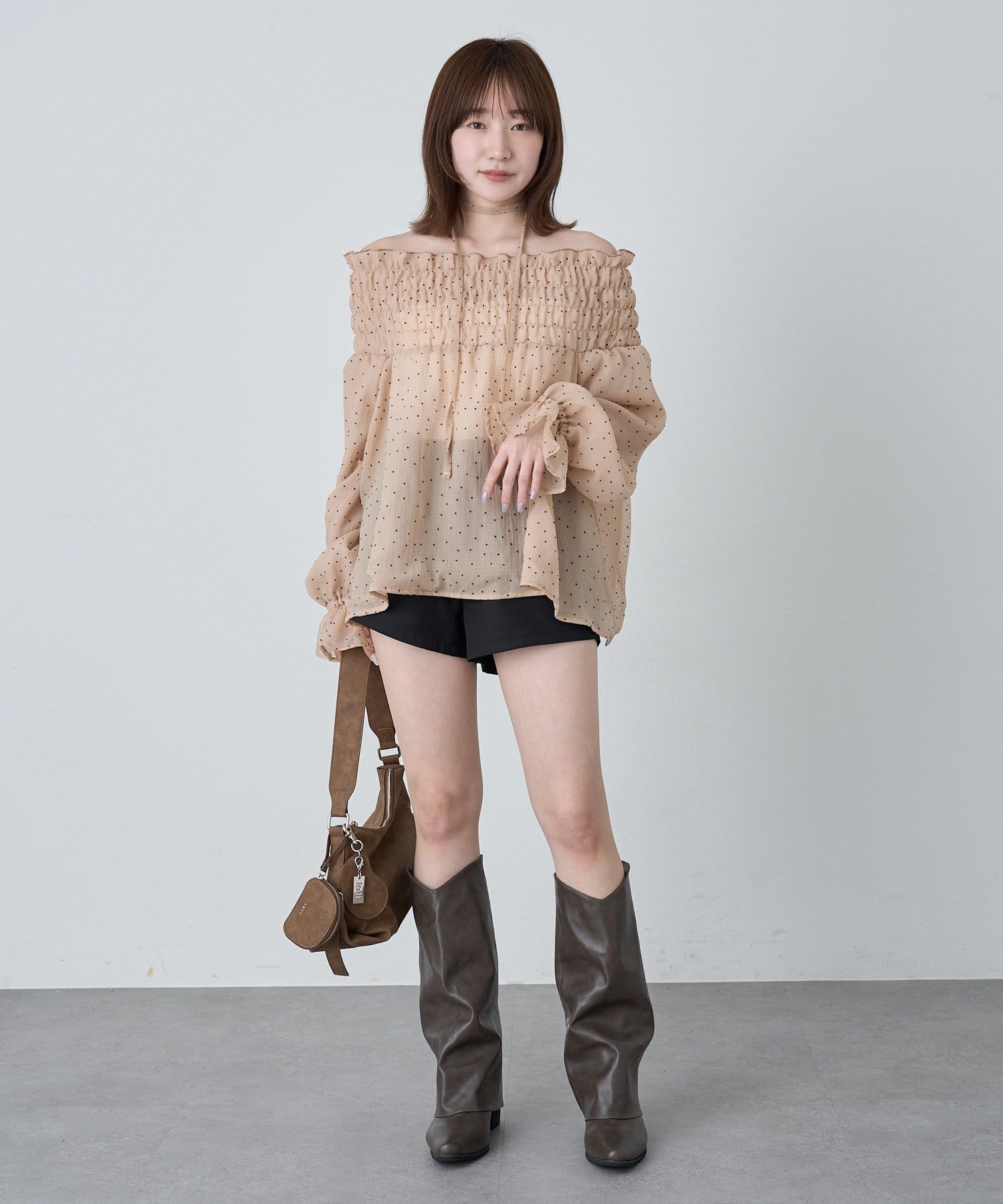 OUTLET(アウトレット) 【mline】ドットオフショル チョーカーブラウス