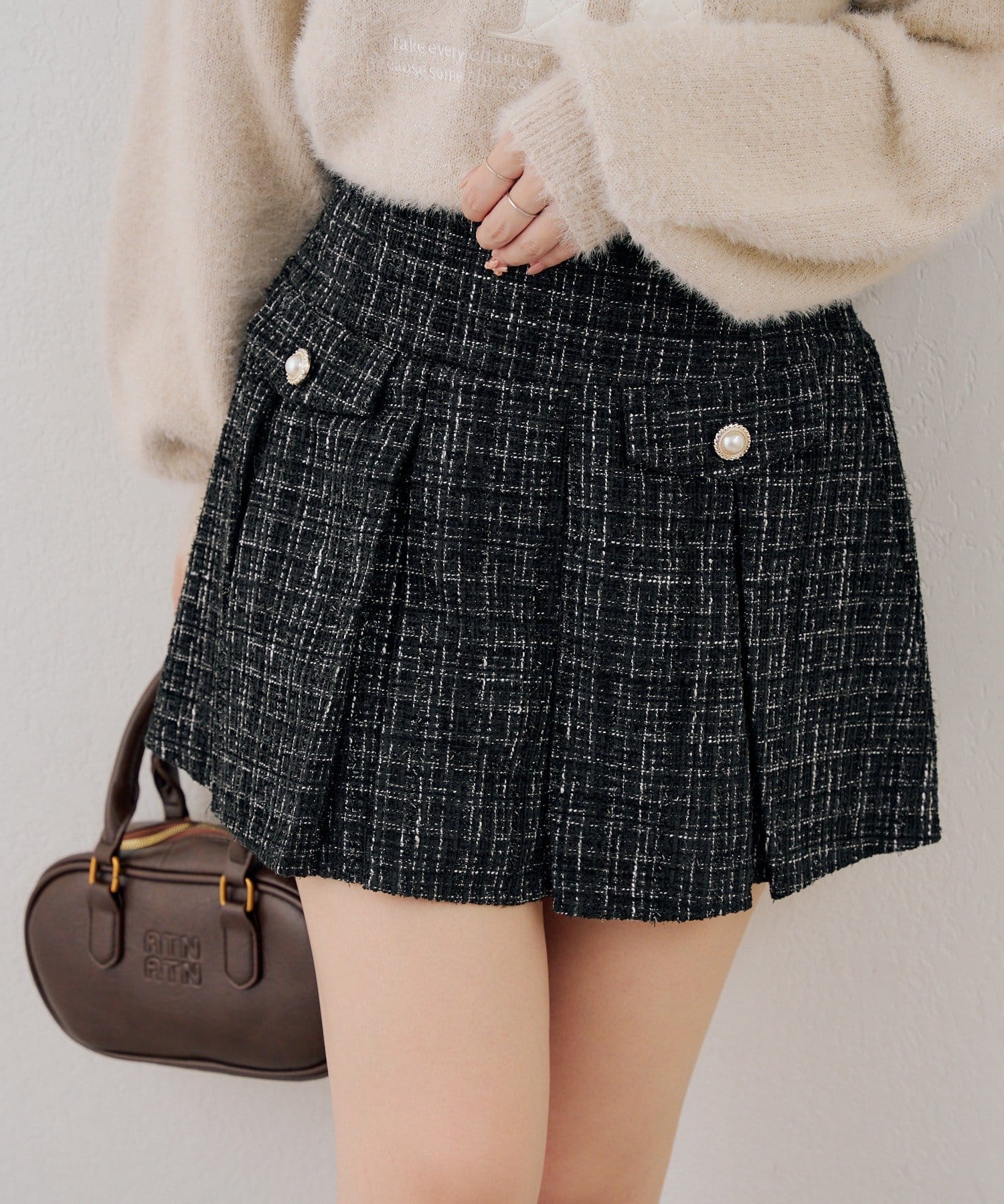 NICE CLAUP / OLIVE des OLIVE OUTLET(ナイスクラップ  / オリーブ デ オリーブ アウトレット) 【ANOTHER BRANCH】ラメツイードプリーツスカパン
