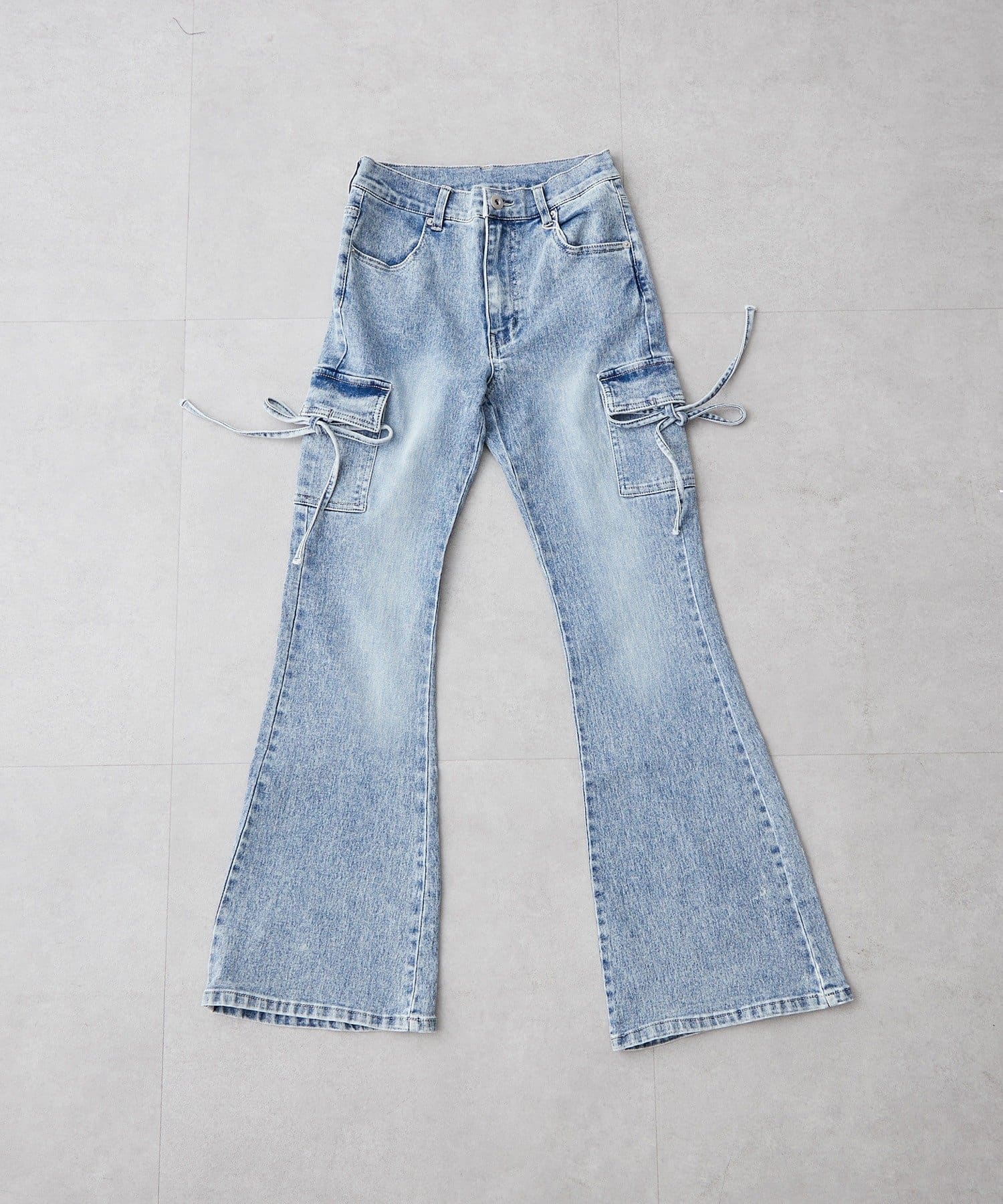 NICE CLAUP / OLIVE des OLIVE OUTLET(ナイスクラップ  / オリーブ デ オリーブ アウトレット) 【continuer】リボンカーゴデニムフレアパンツ