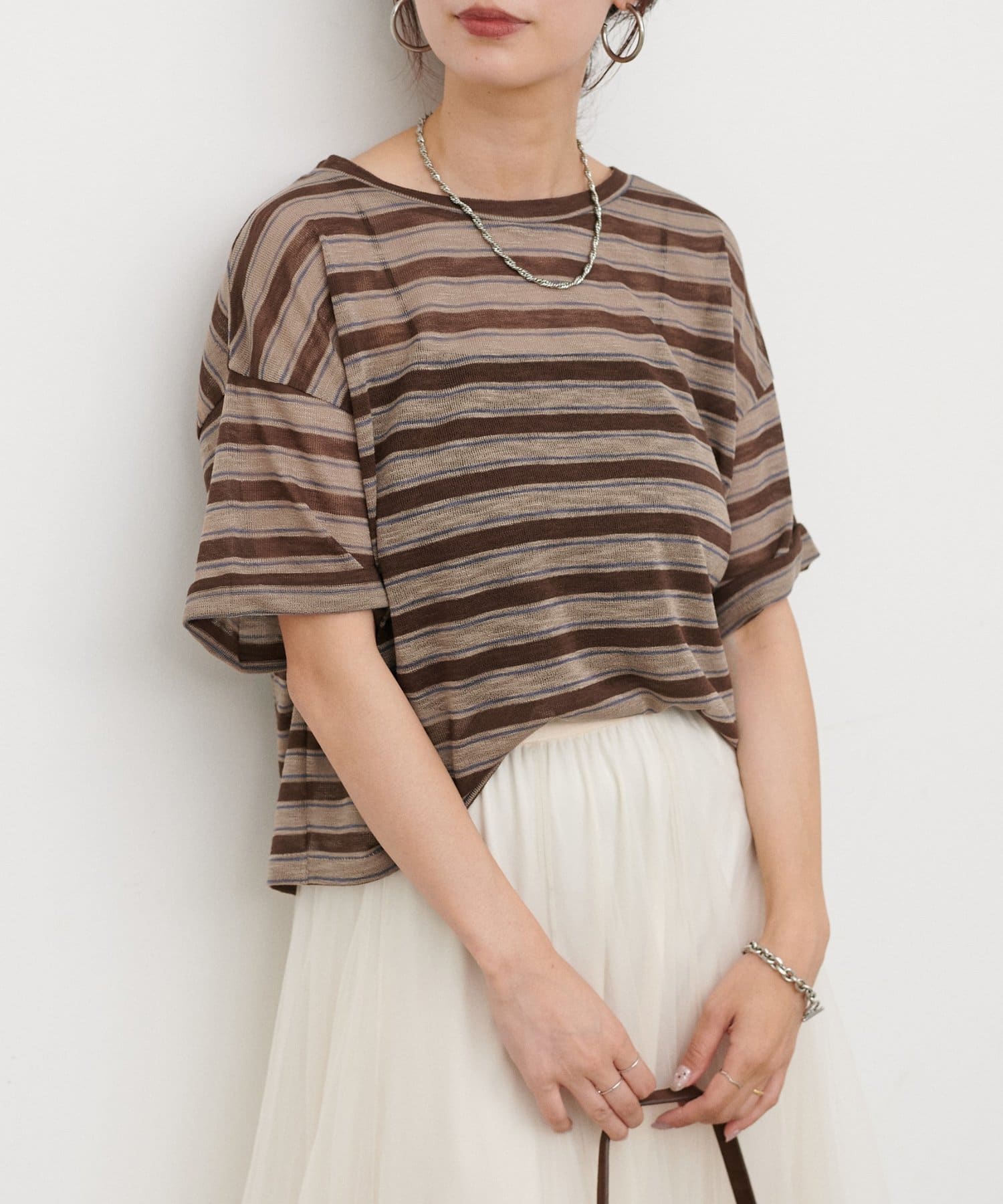 LARUTA(ラルータ) シアーマルチボーダー半袖プルオーバー