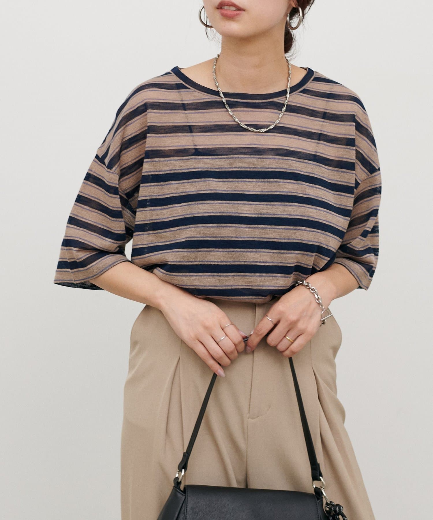 LARUTA(ラルータ) シアーマルチボーダー半袖プルオーバー