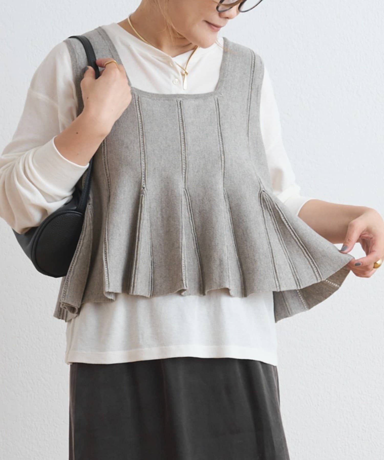 PUAL CE CIN(ピュアルセシン) アイレットマチ付きウール混ビスチェ