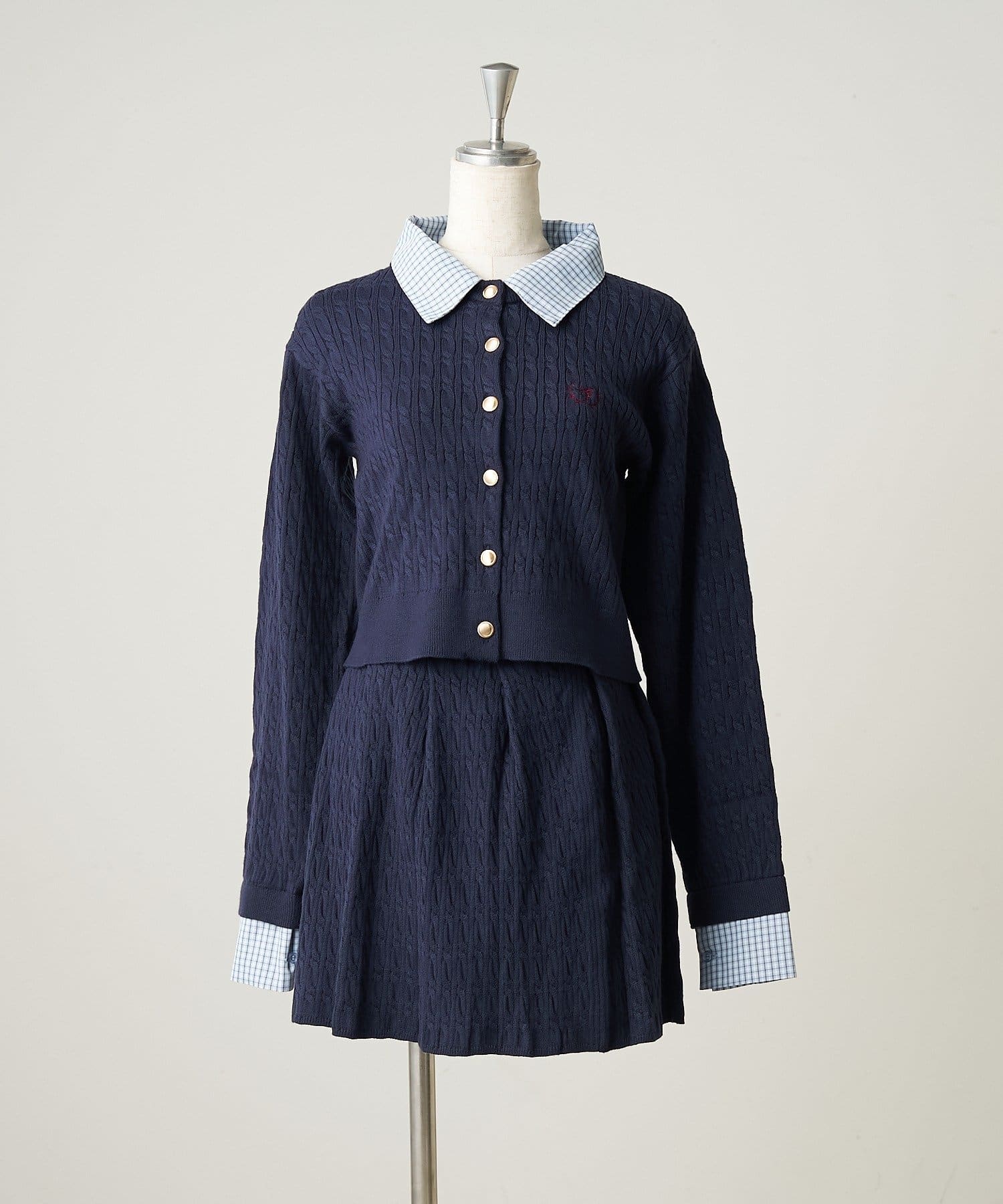 NICE CLAUP / OLIVE des OLIVE OUTLET(ナイスクラップ  / オリーブ デ オリーブ アウトレット) 【continuer】ケーブルカーディガン&ミニスカートセットアップ