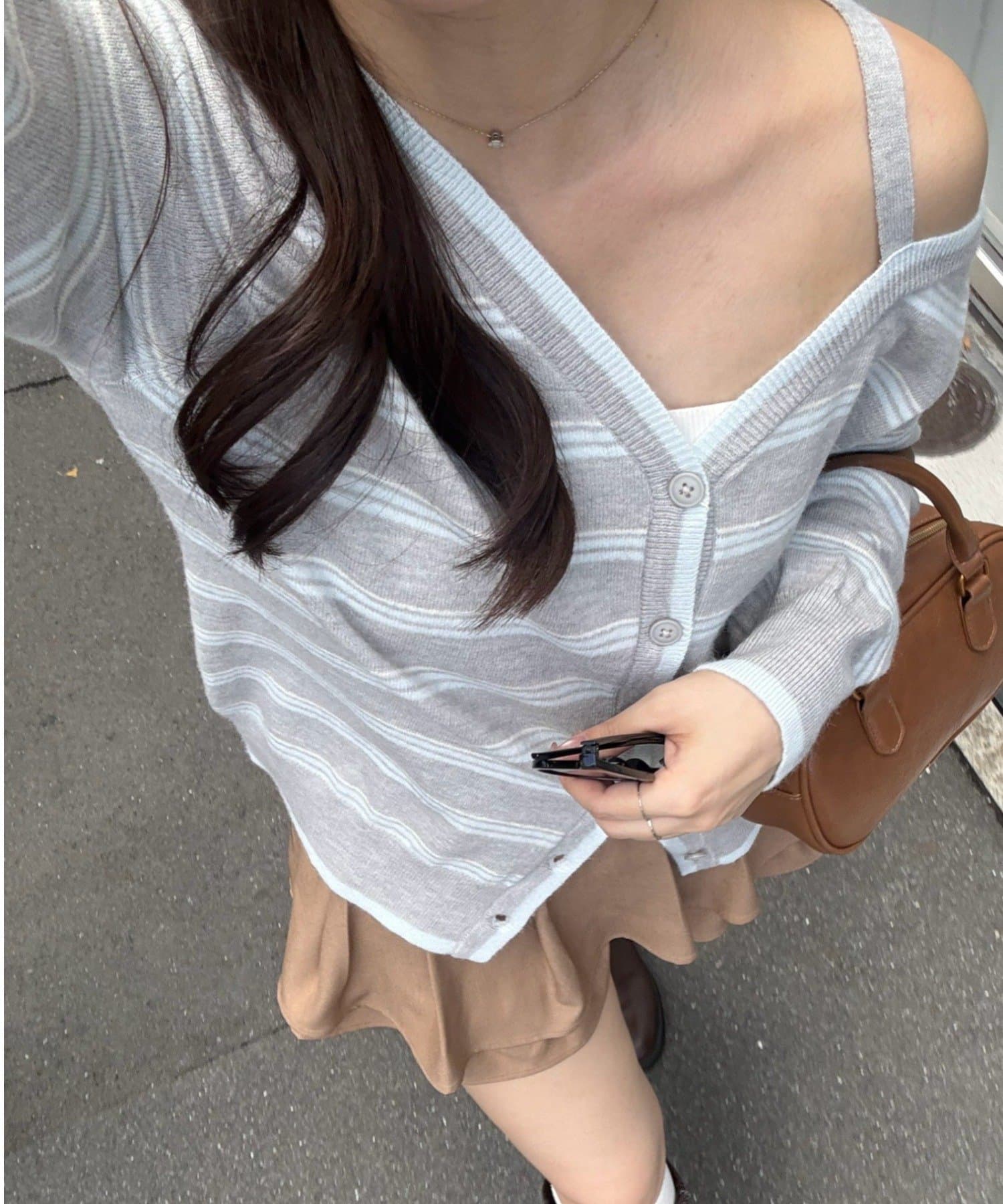 NICE CLAUP / OLIVE des OLIVE OUTLET(ナイスクラップ  / オリーブ デ オリーブ アウトレット) 【ANOTHER BRANCH】ボーダーオフショルカーディガン