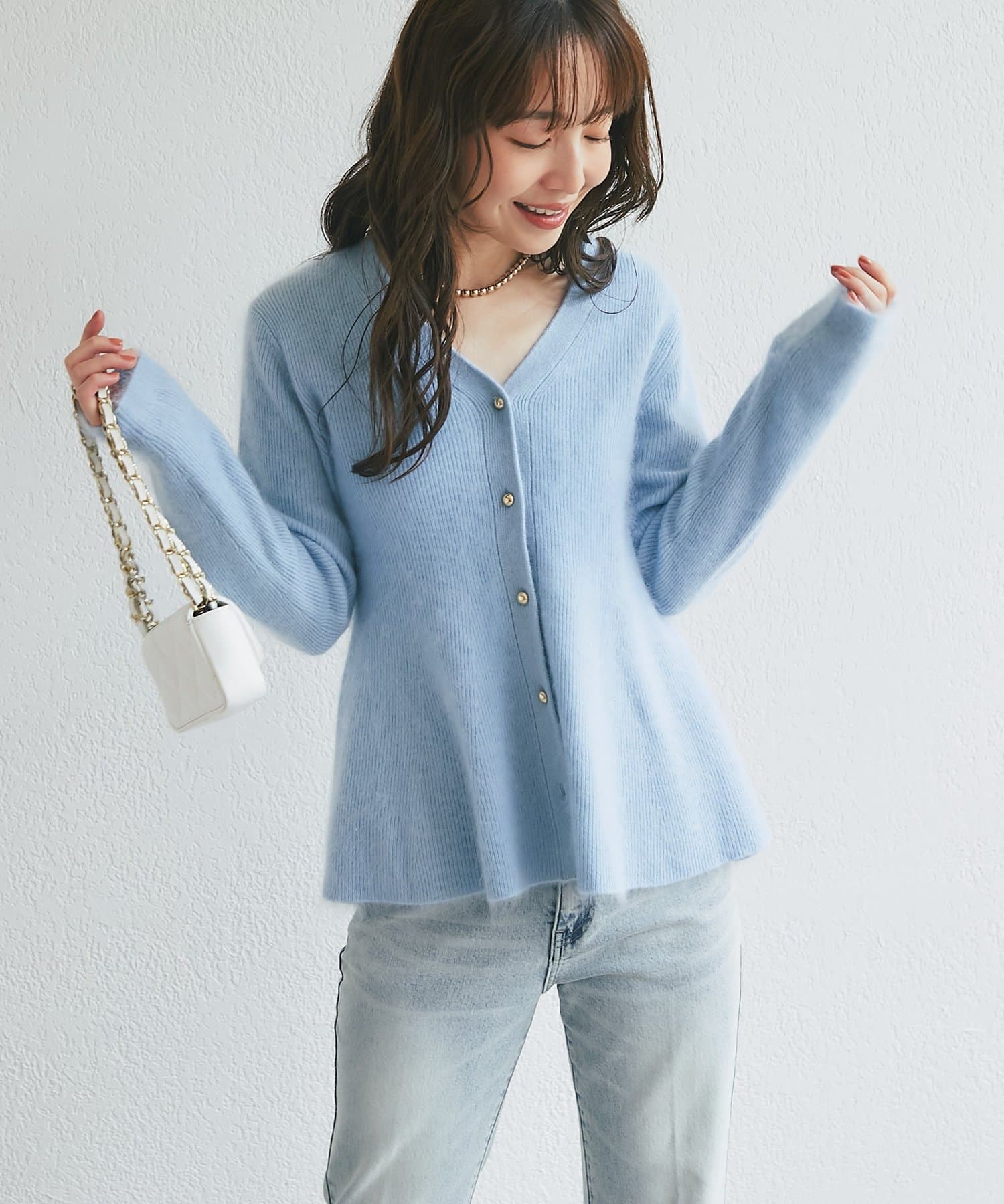 La boutique BonBon(ラブティックボンボン) ウールファーペプラムカーディガン
