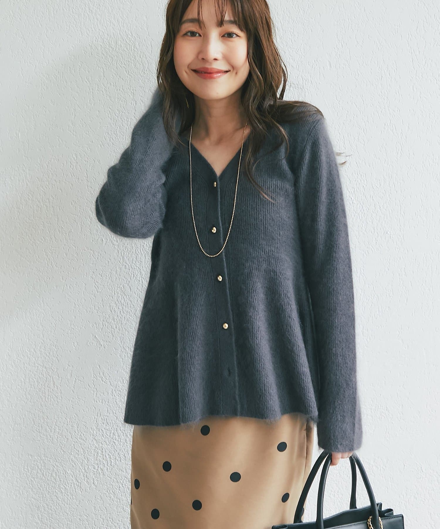 La boutique BonBon(ラブティックボンボン) ウールファーペプラムカーディガン