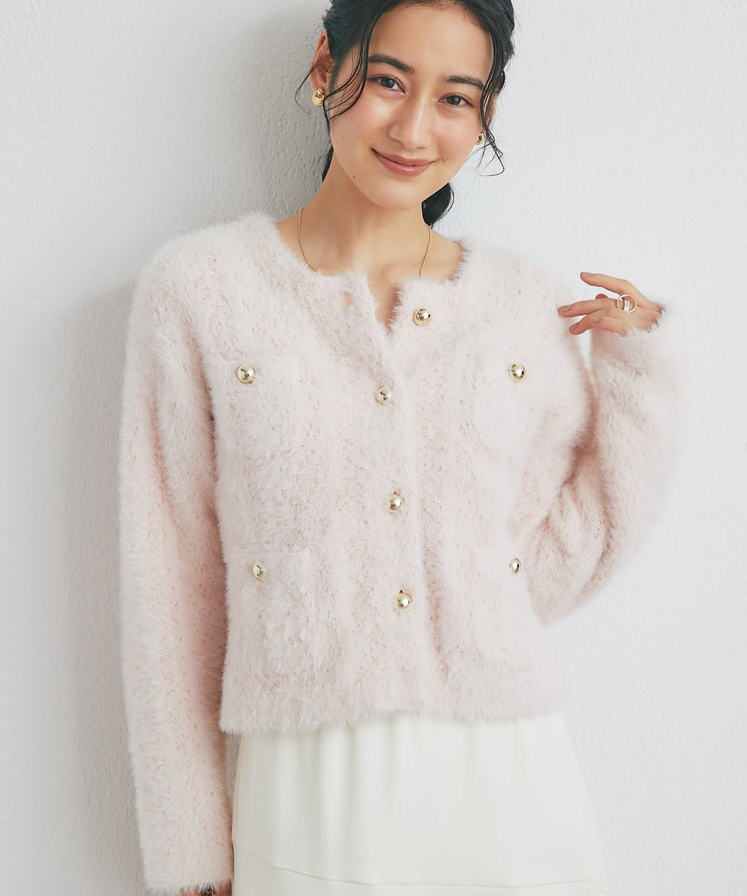 La boutique BonBon(ラブティックボンボン) ラメフェザージャガードジャケットカーディガン