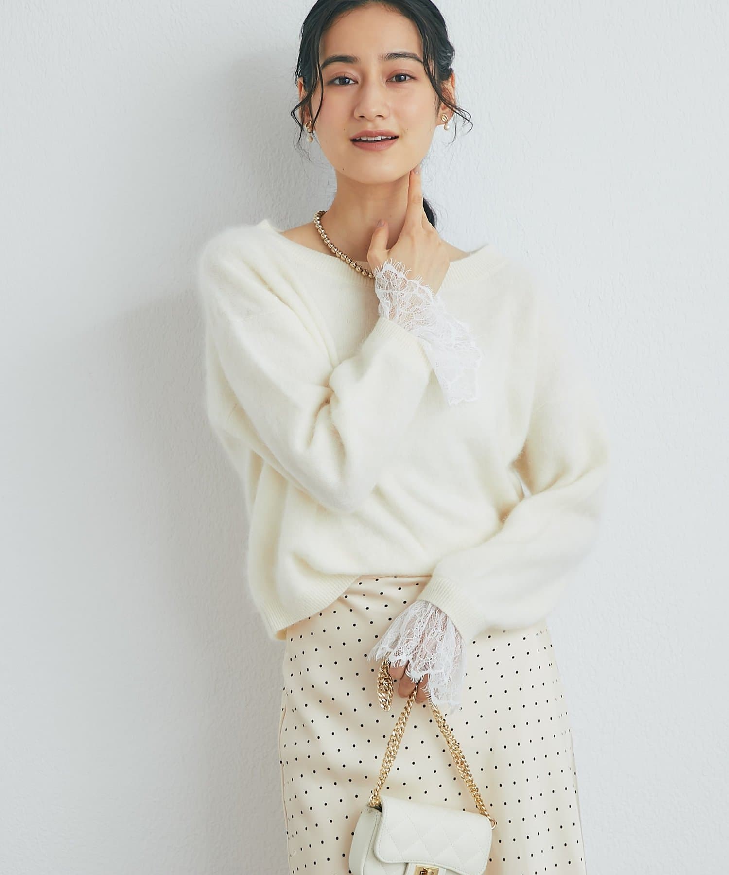 La boutique BonBon(ラブティックボンボン) ウールFUR加工袖口レースニット