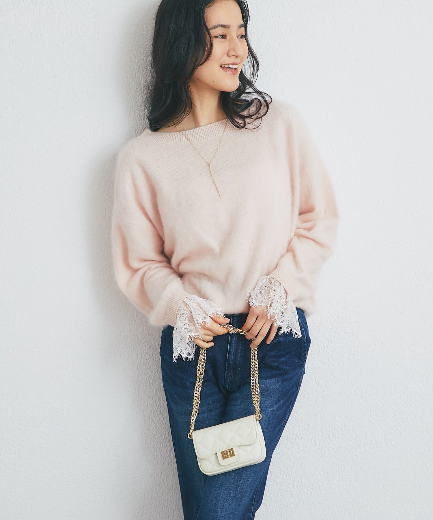 La boutique BonBon(ラブティックボンボン) ウールFUR加工袖口レースニット