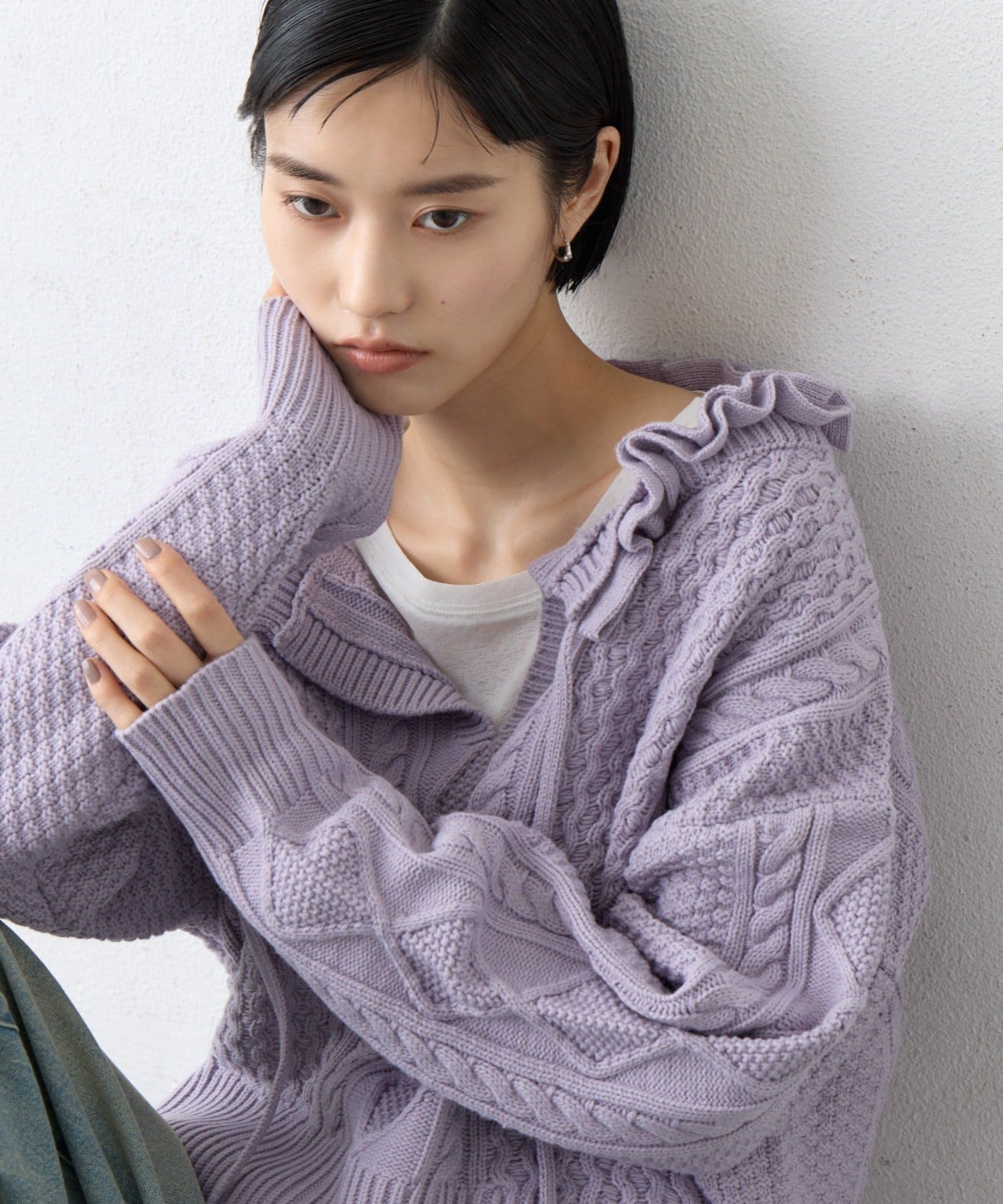 CIAOPANIC TYPY(チャオパニックティピー) ∴衿フリルスキッパーケーブルニット