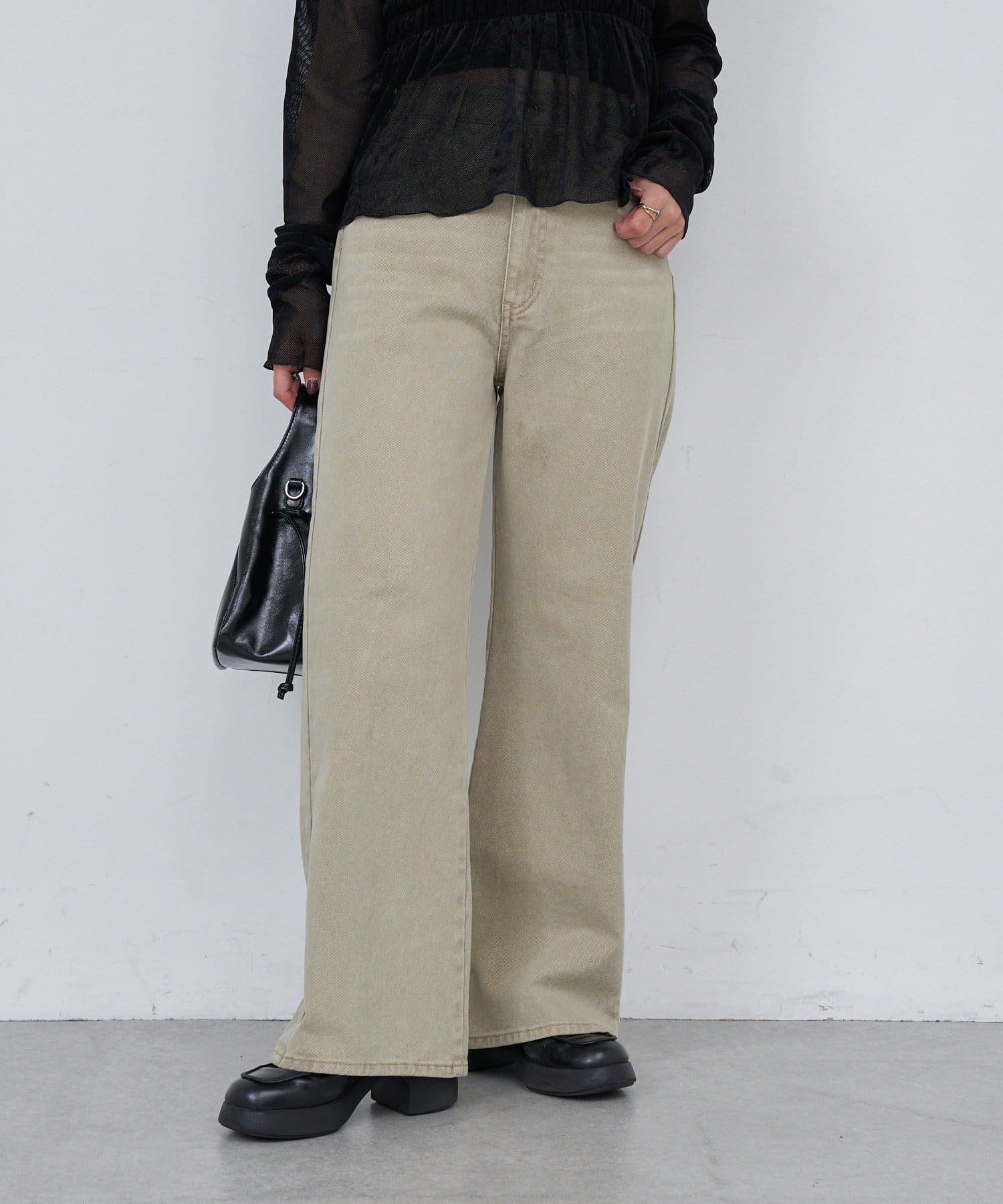 OUTLET(アウトレット) 【Kastane】B バックベルトツイルストレートパンツ