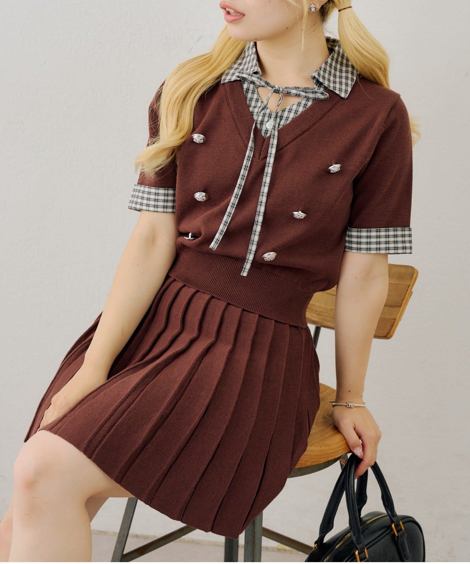 NICE CLAUP / OLIVE des OLIVE OUTLET(ナイスクラップ  / オリーブ デ オリーブ アウトレット) 【continuer】金釦レイヤー風セットアップ