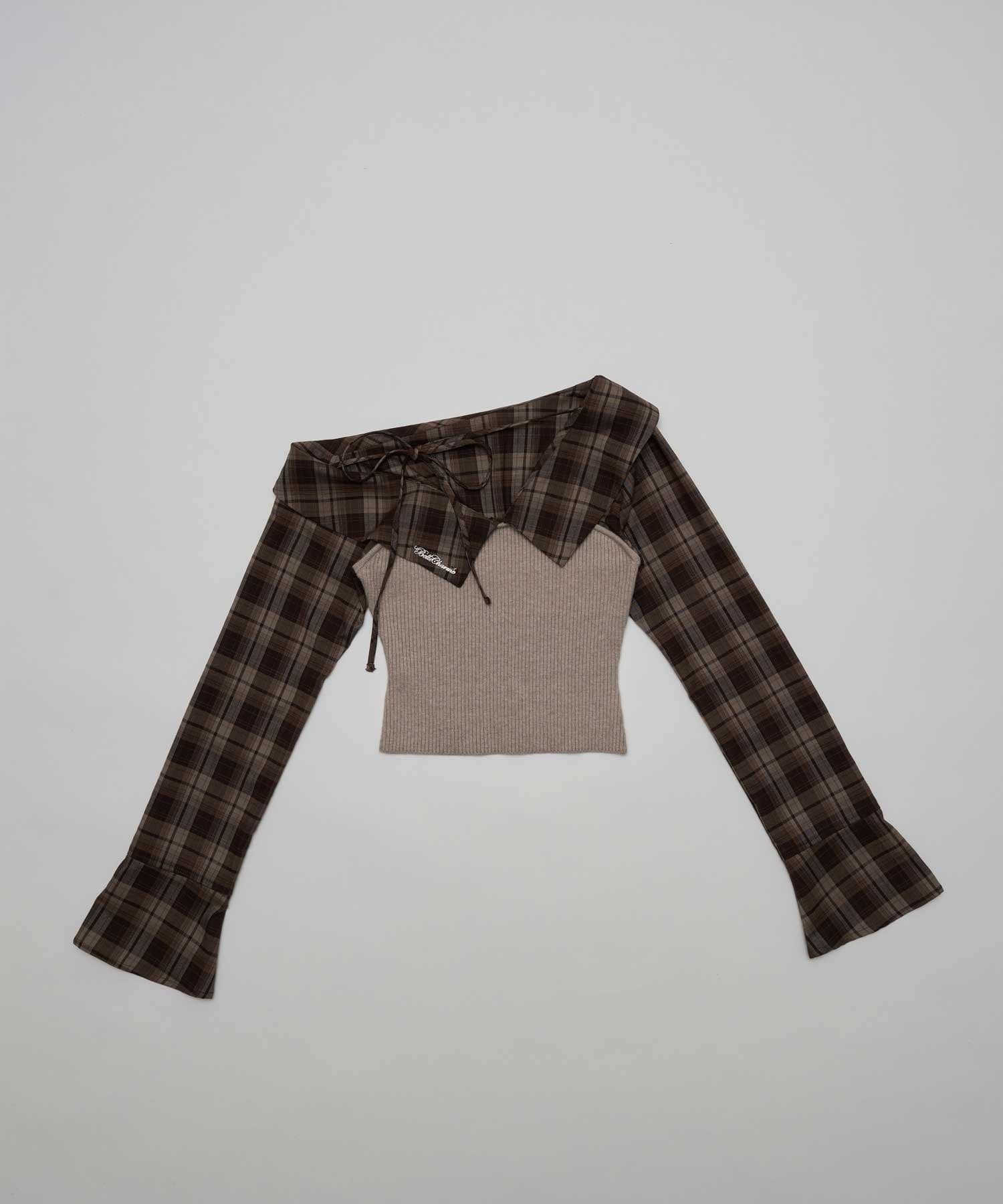 Belle Charme(ベルシャルム) Check Docking Knit Tops